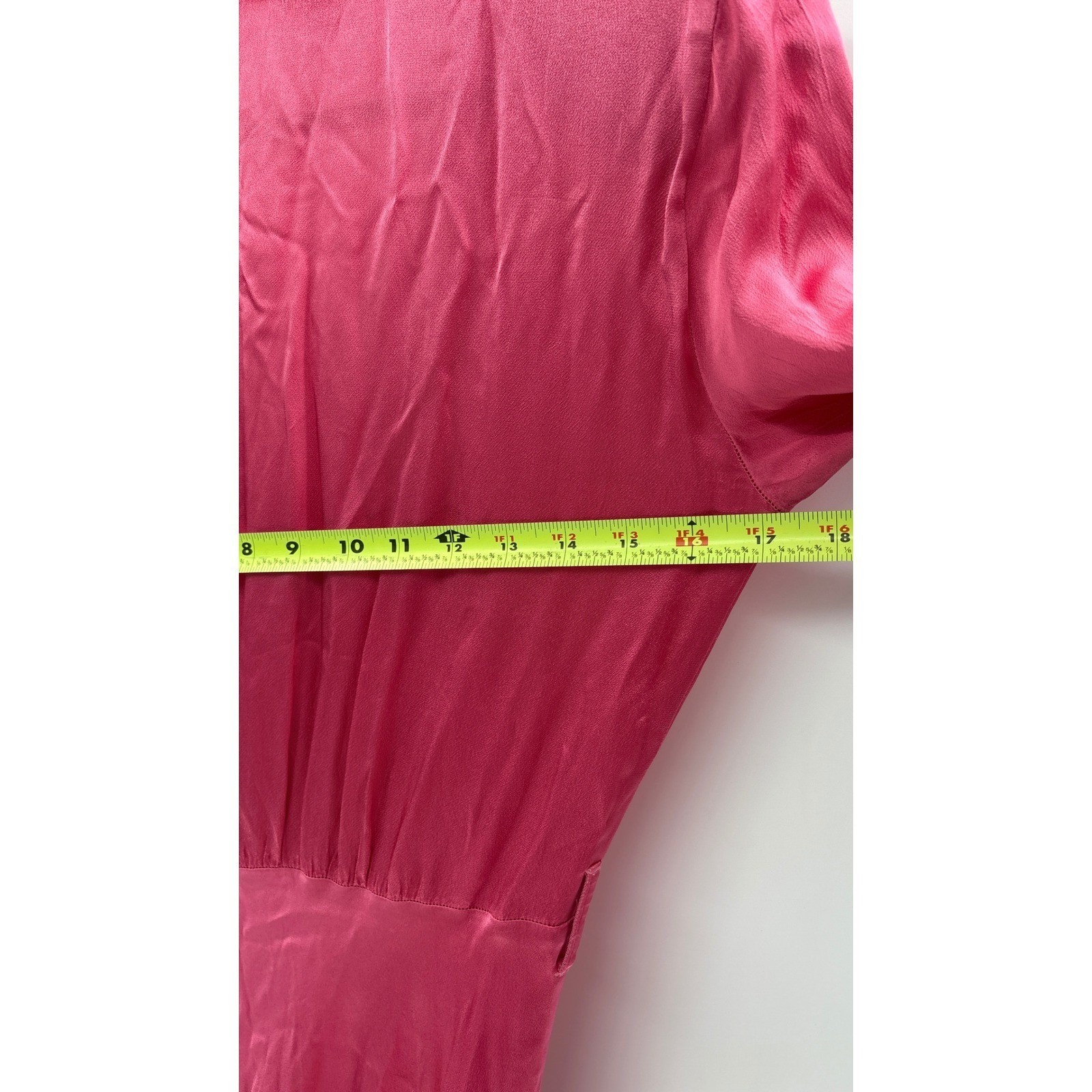 Ghost London Meryl Midi Dress Button Fairycore V Neck Satin XS Pink Long Sleeve