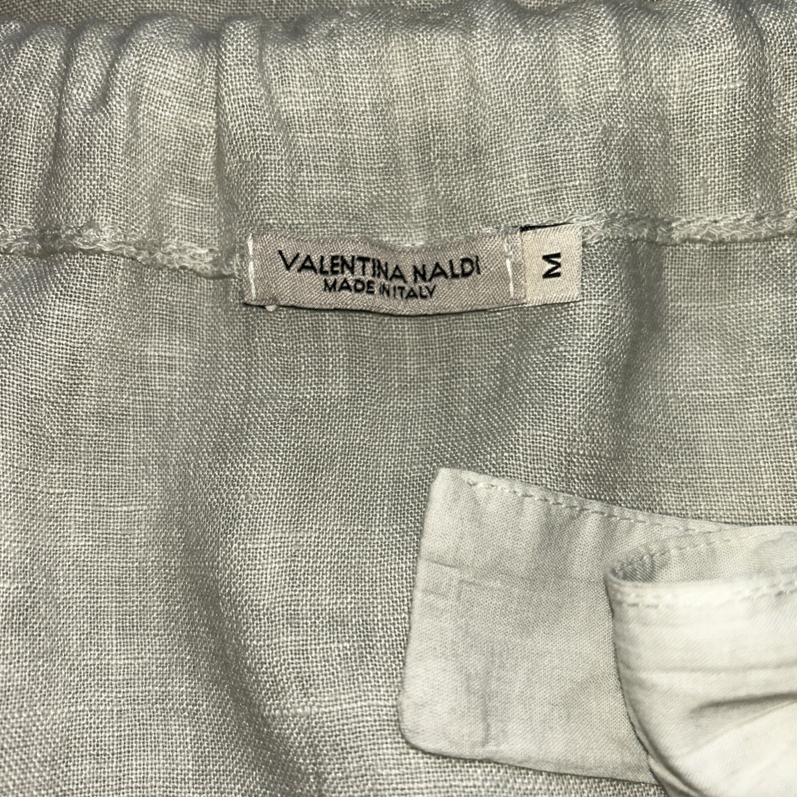 Valentina Naldi Sage 100% Linen Crochet Trim Tiered Relaxed Fit Midi Dress M