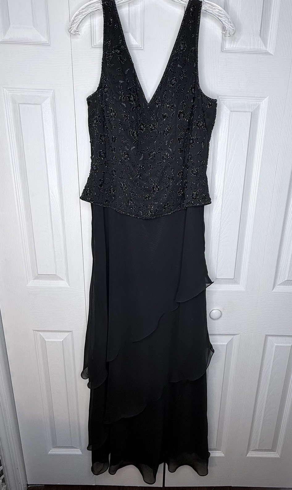 Cassandra Stone Mac Duggal Vintage 90s Y2K Beaded Gown Black Chiffon SZ 10