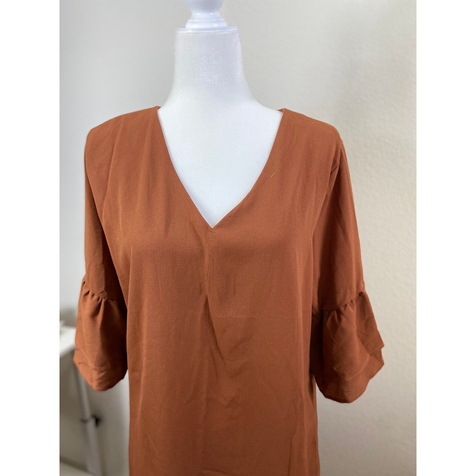 NWT Belongsci Womens Bell Sleeve Shift Loose Shirt Dress Mini Large