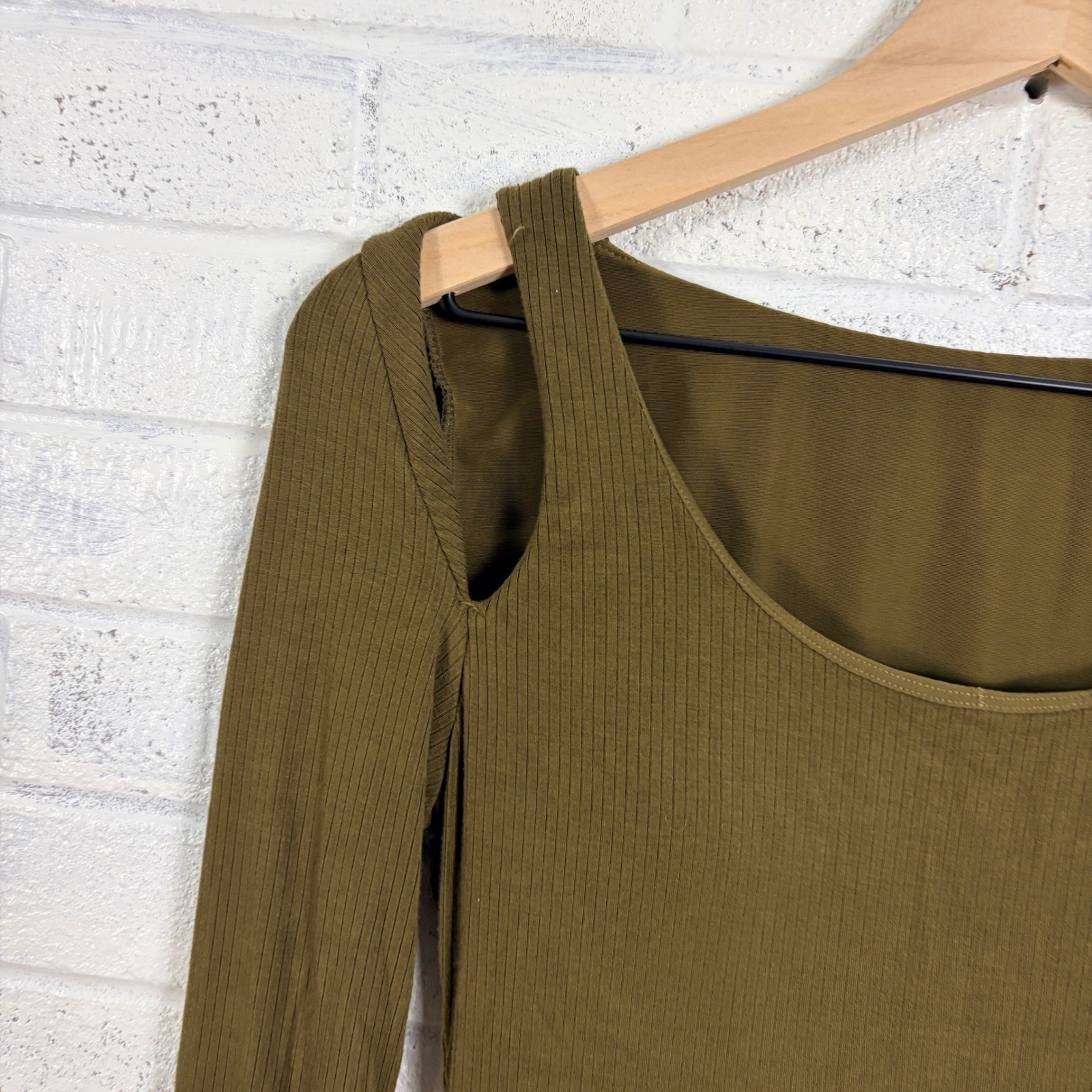 Shapellx Ribbed Maxi Dress Womens M Olive Green Cold Shoulder Shapewear