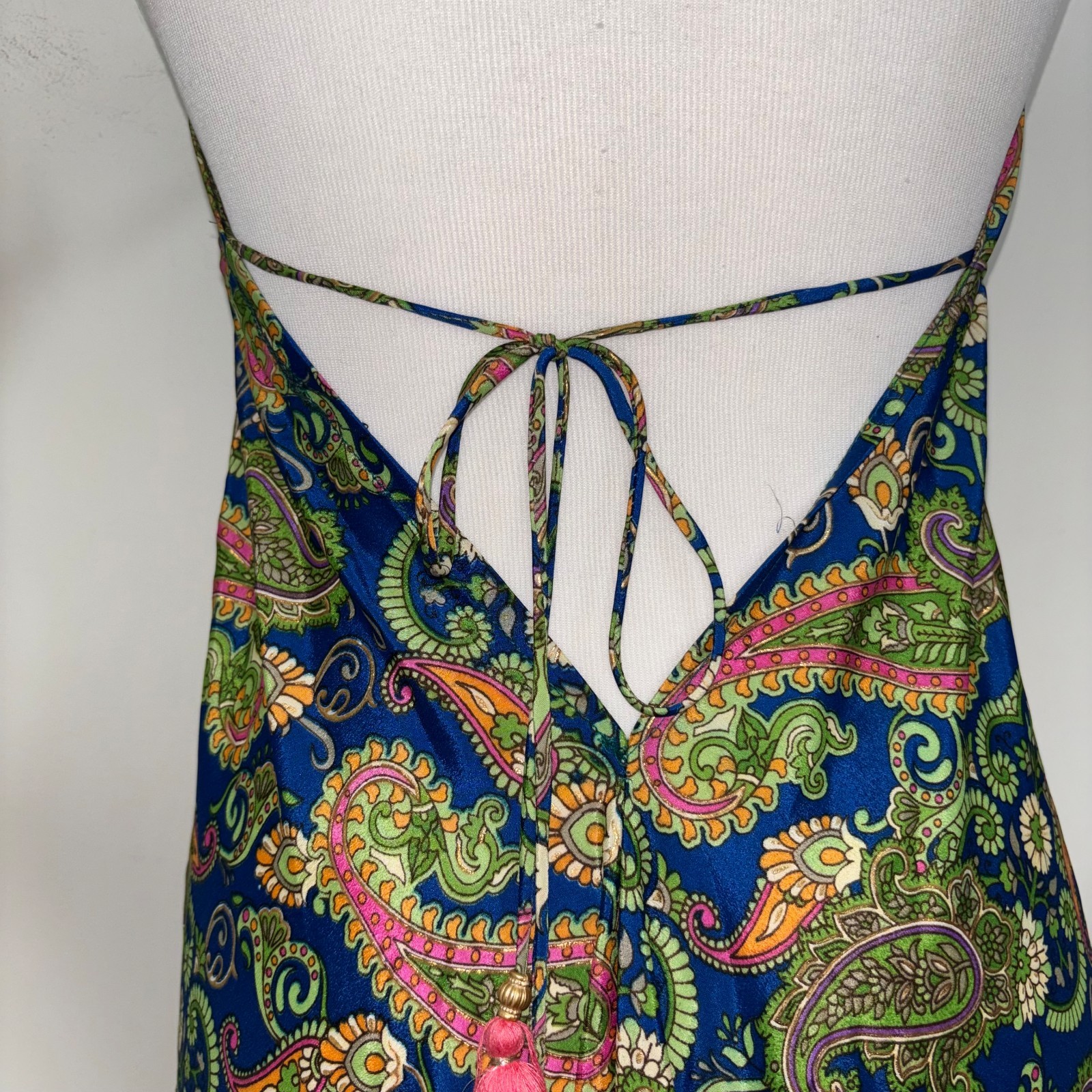 Swarna Greece ONE SIZE Paisley Print Maxi Dress Open Back Halter Plunge