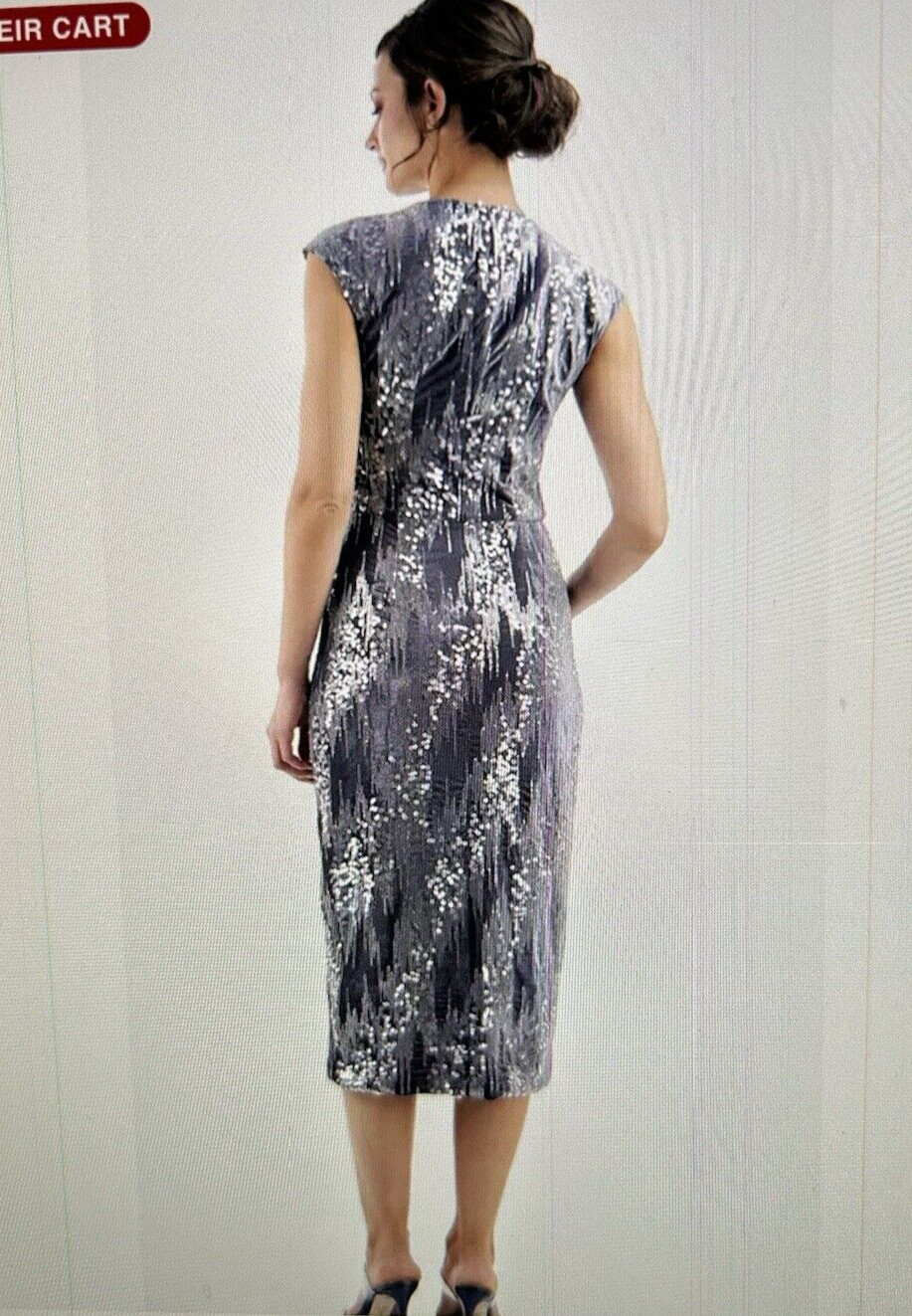 JS Collections June Sequin Velvet Faux Wrap Cocktail Dress in Gray/Silver Sz 16