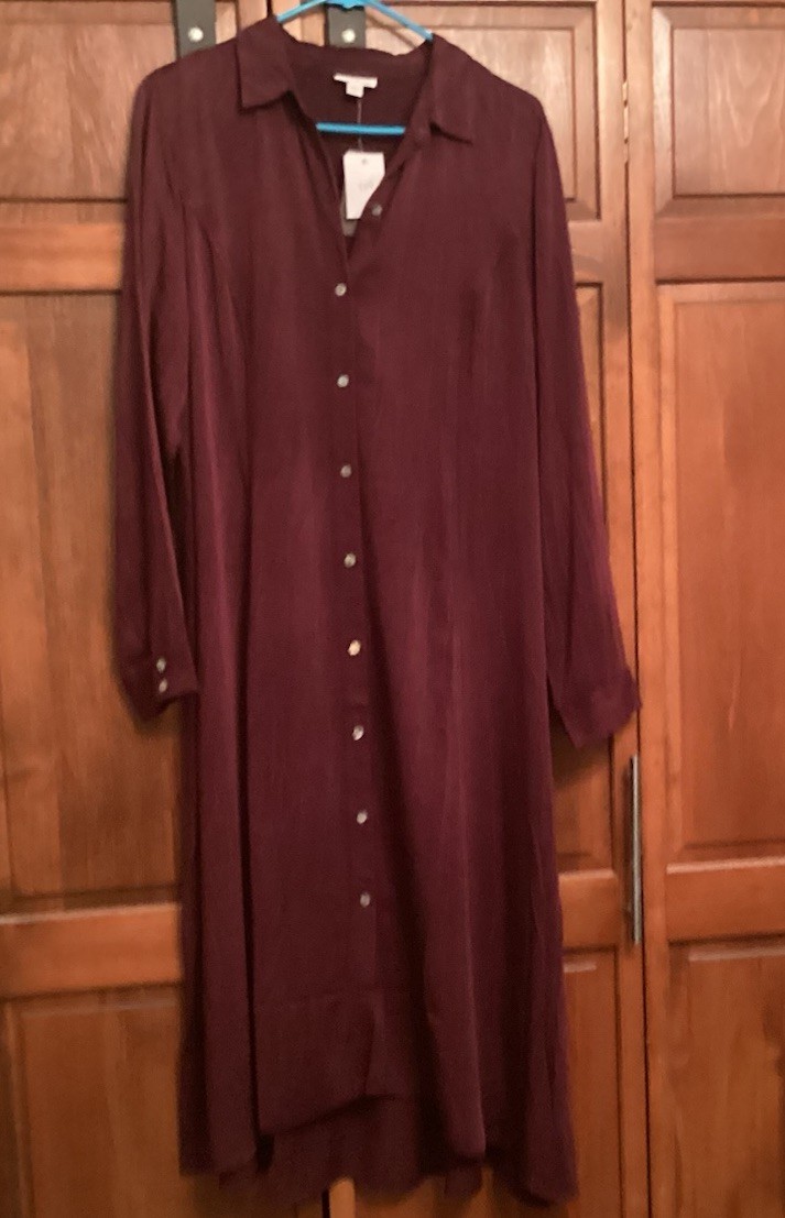 Pure Jill Elements Maxi Shift Dress Long Sleeves 100% Lenzing Ecovero Viscose L