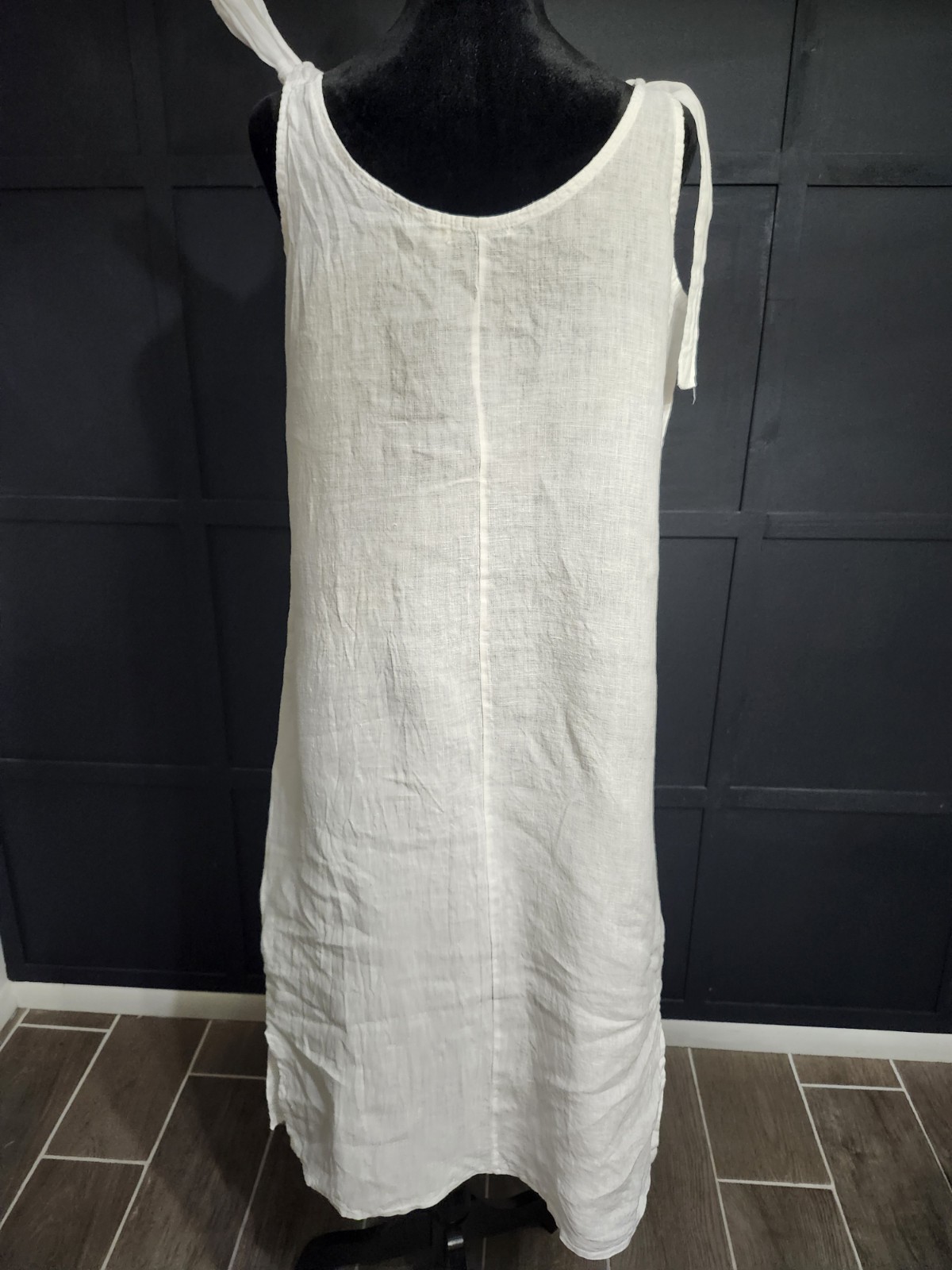 Valentina Naldi Dress 100% Linen Small Made In Italy White Long Tie Shoulders