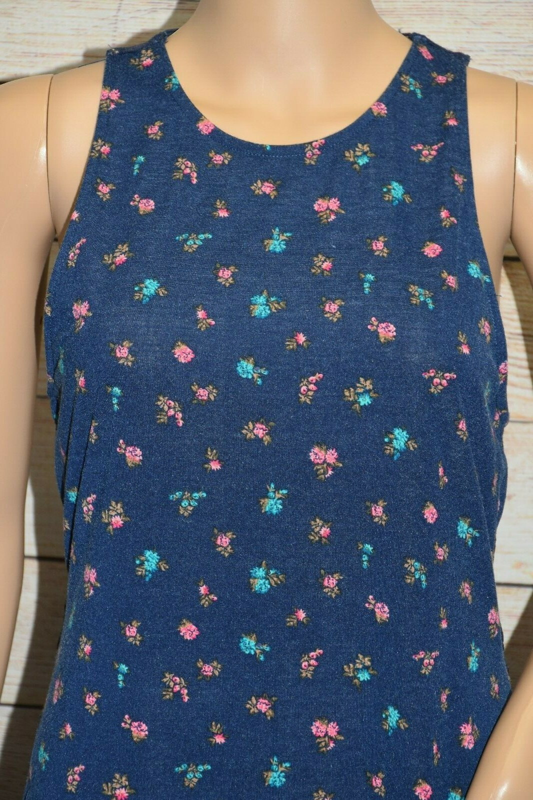 NWT BONGO M NAVY BLUE FLORAL LACE OPEN BACK CUT OUT HIGH NECK STRETCH TANK DRESS