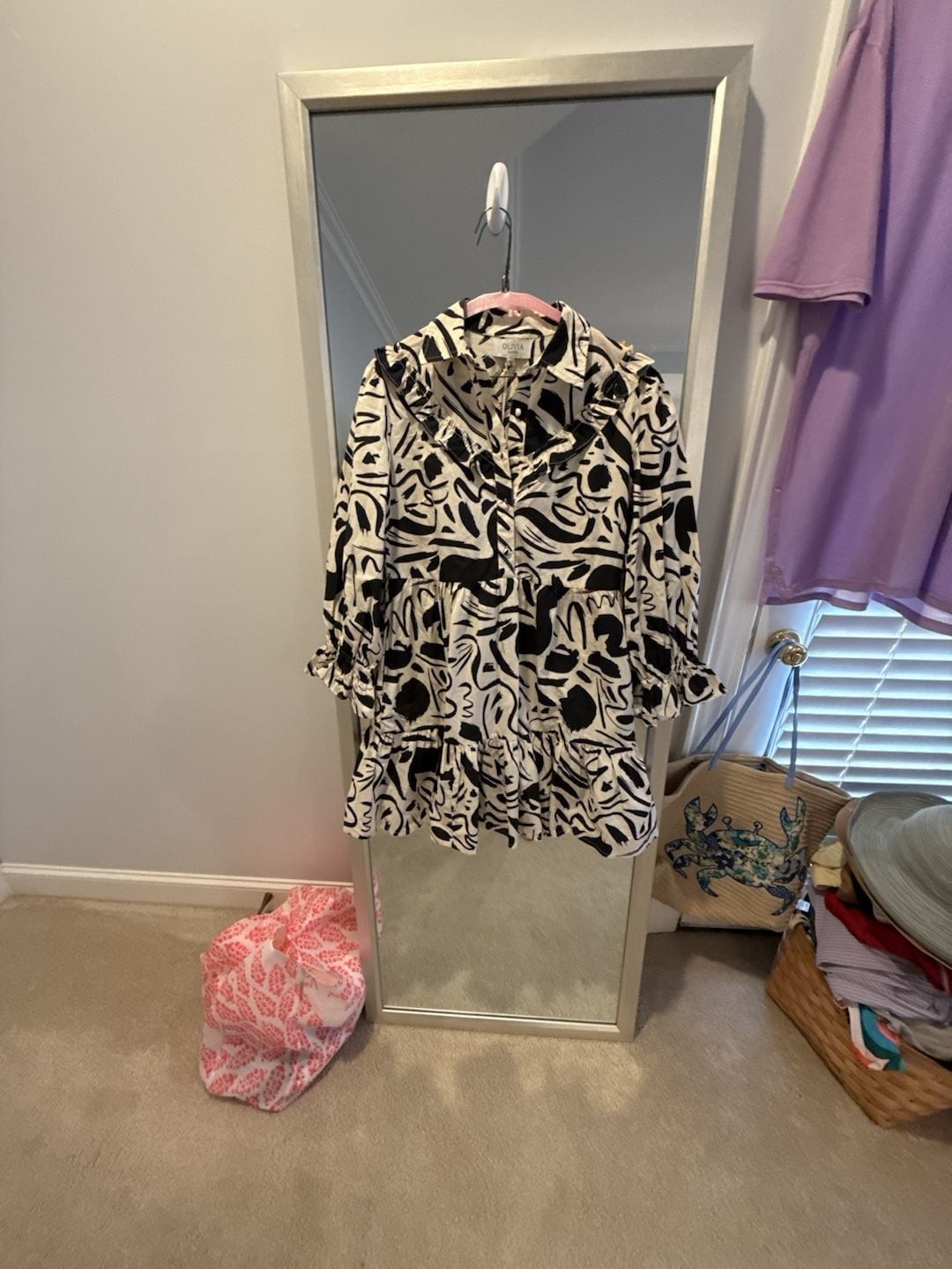 Olivia by Livro Dale Dress Black & White Abstract Print Ruffle Tiered Mini Dress