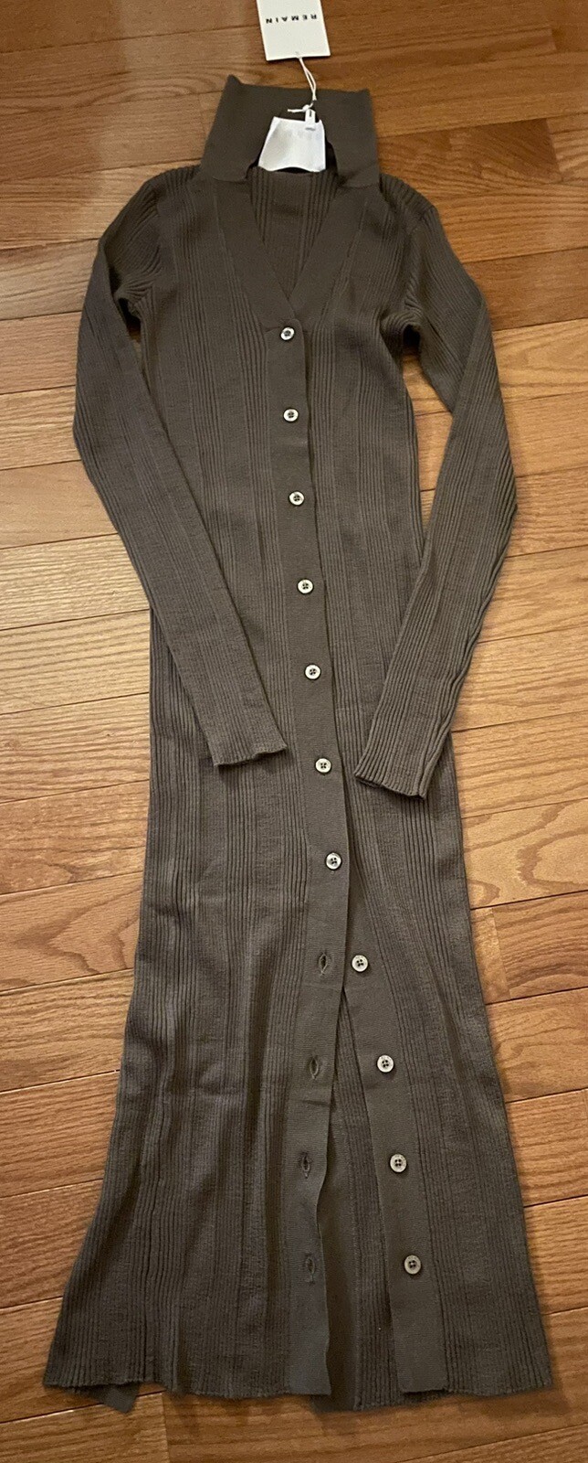 REMAIN Birger Christensen Wool Taupe Buttoned Midi Dress Size 34 Small New NWT