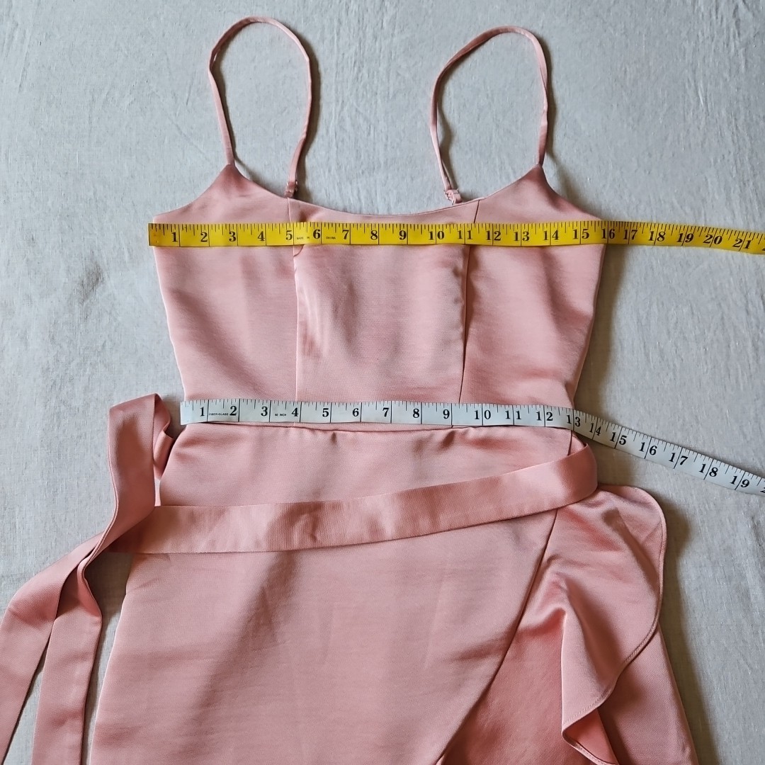 Lulus Salmon Pink Satin Wrapped Ruffle Strappy Belted Mini-Dress Size XS