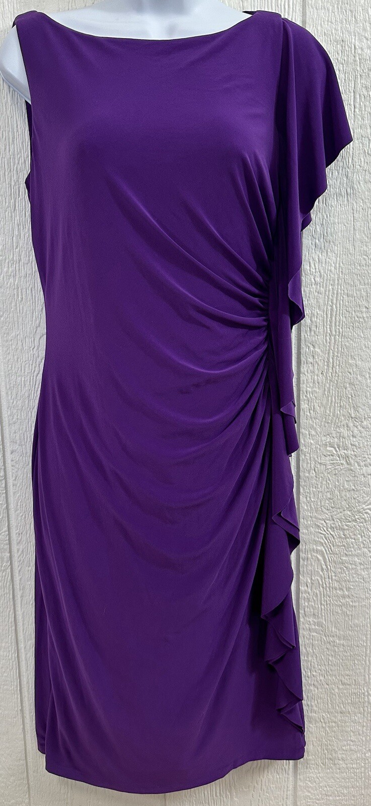 RALPH LAUREN Dress Size 8 Purple fitted ruffle NEW (hh52)
