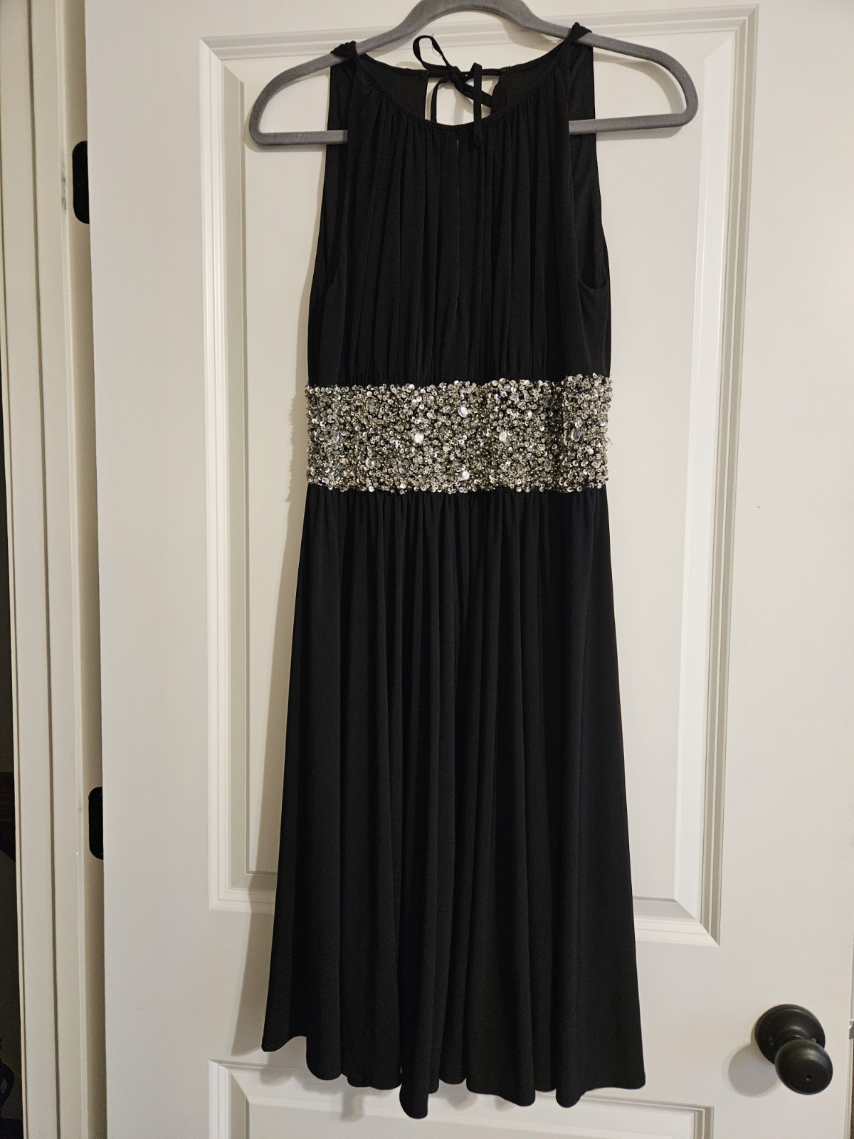 Js Boutique Black Cocktail Dress With Silver Gems And Sequences Around Waist