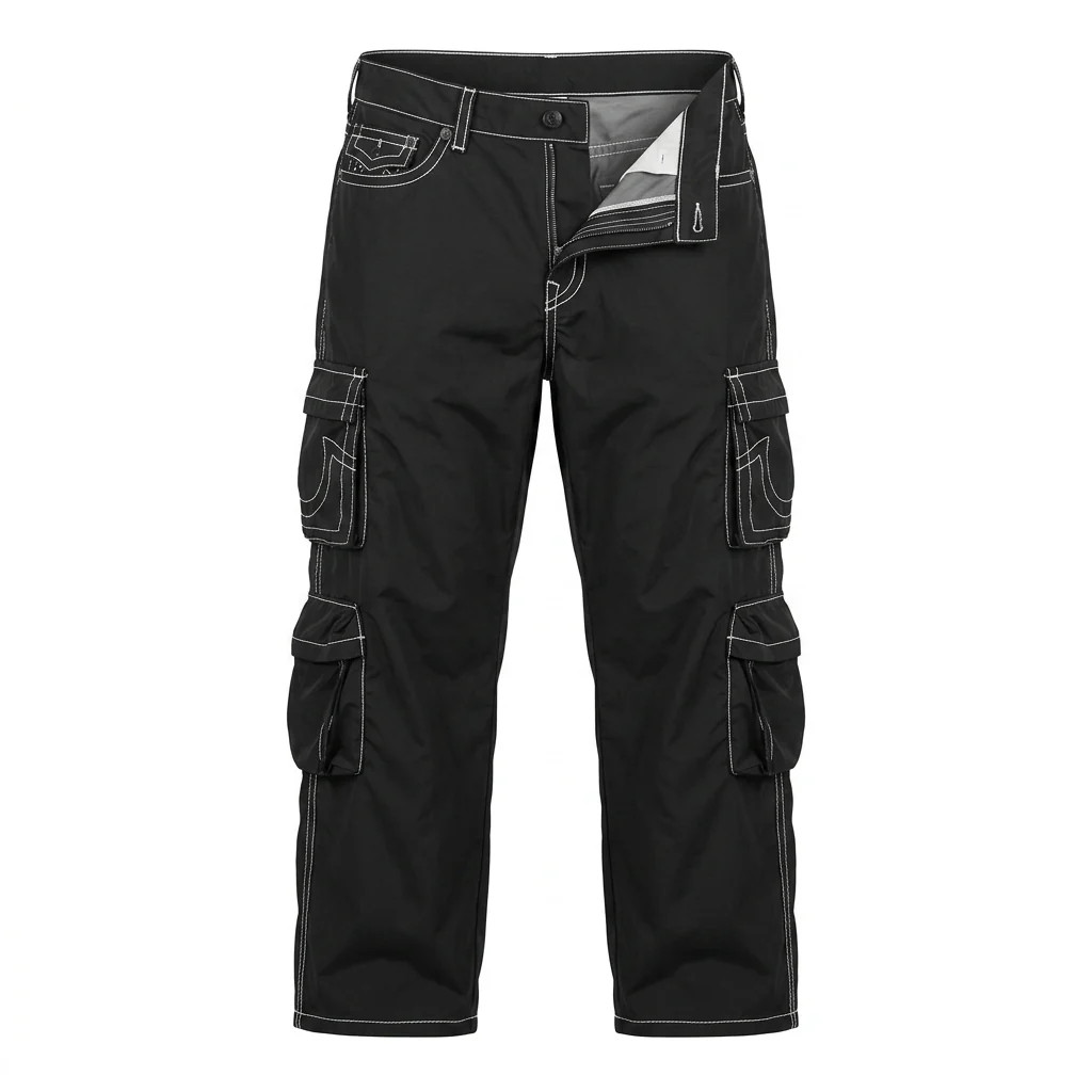 True Religion Big T Baggy Double Pocket Nylon Cargo Pants