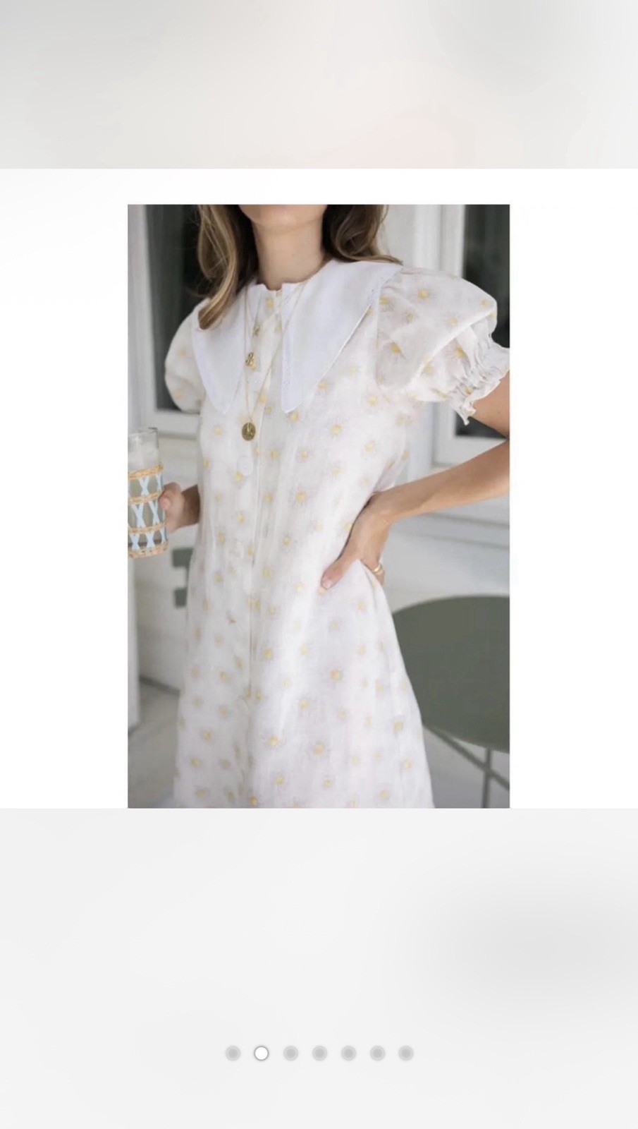 Sleeper Daisy Print White/Cream Button Down Collared Linen Dress size L.