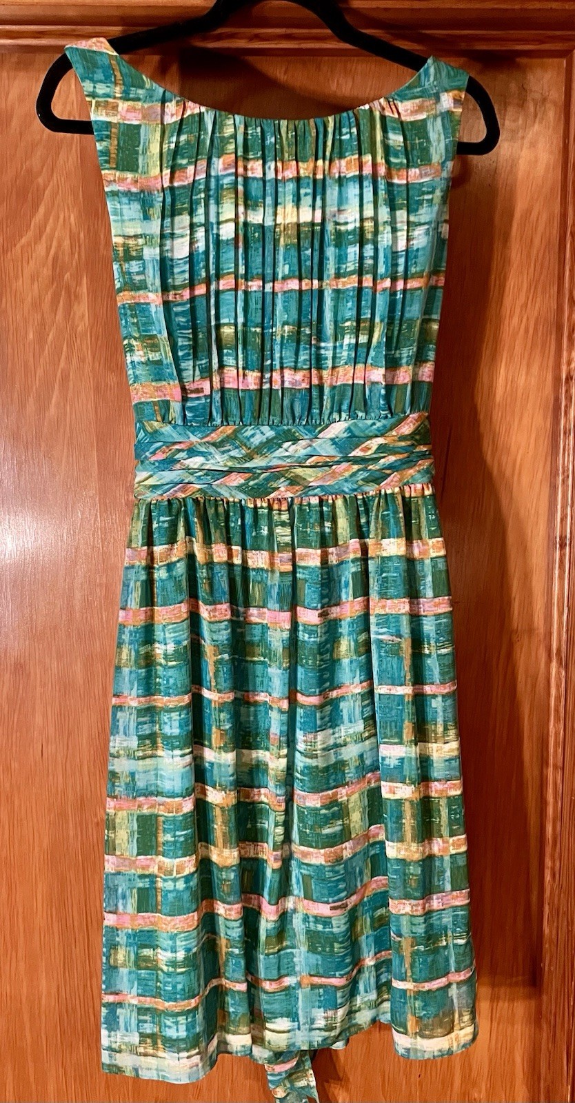 Green Multicolor Striped Sleeveless Scoop Neck Knee Length Dress