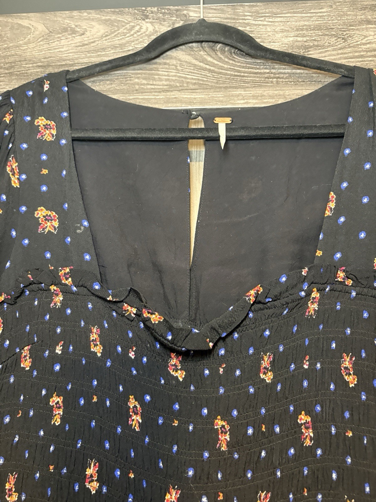 Mini Dress Free People Women’s Sz Large Two Faces Floral Print in BLACK COMBO
