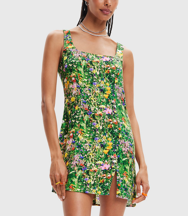 Desigual Womens Floral A-Line Square Neck Mini Dress 23SWWVW54