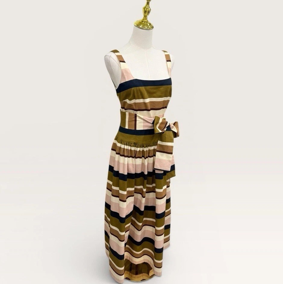Antonio Melani The Style Bungalow Luncheon Striped Belted Maxi Dress SZ 0 NWT