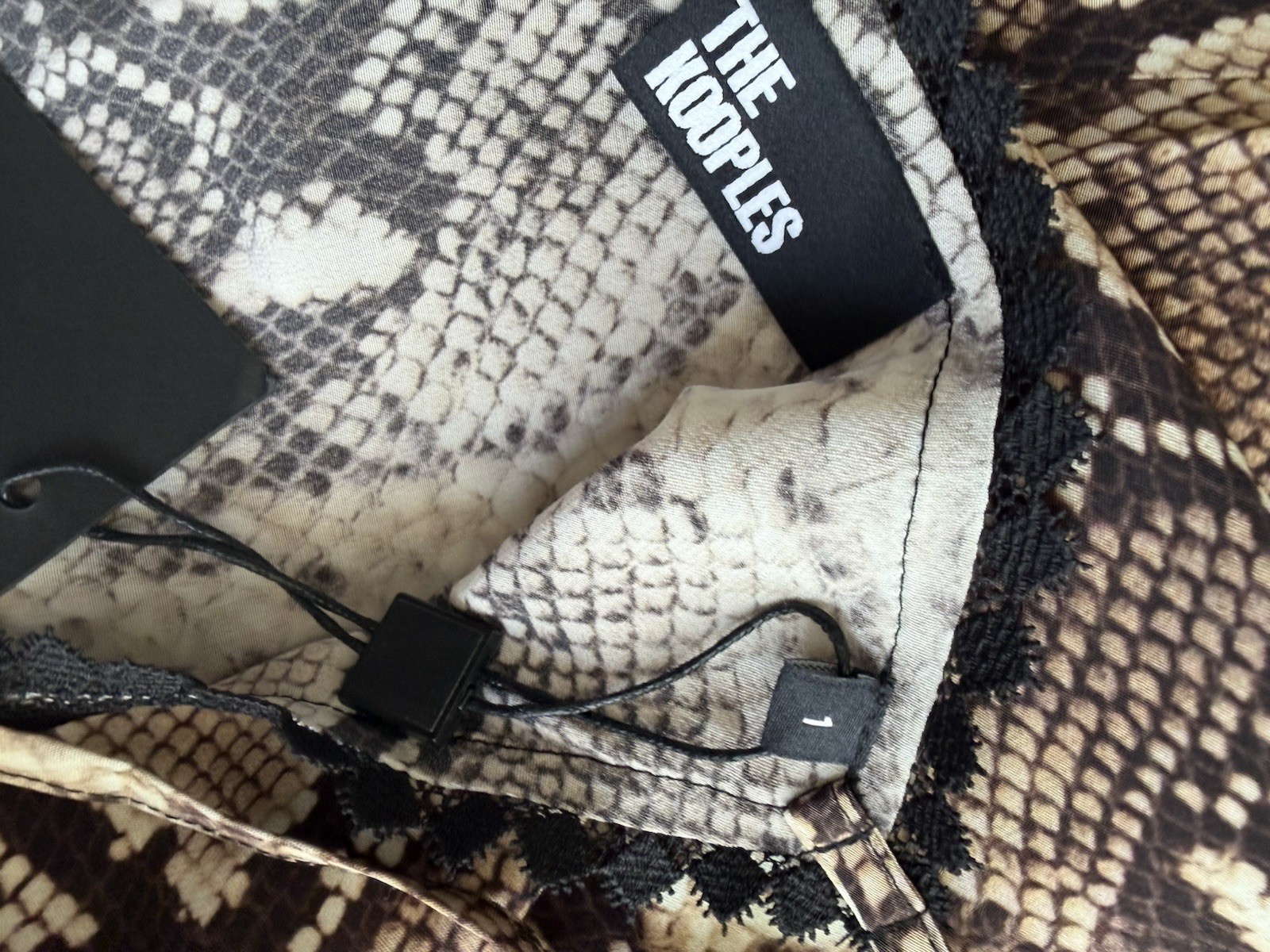 23- The Kooples Snakeskin Print Silk Midi Slip Dress Size 1 (Sm) NWT Lace Trim