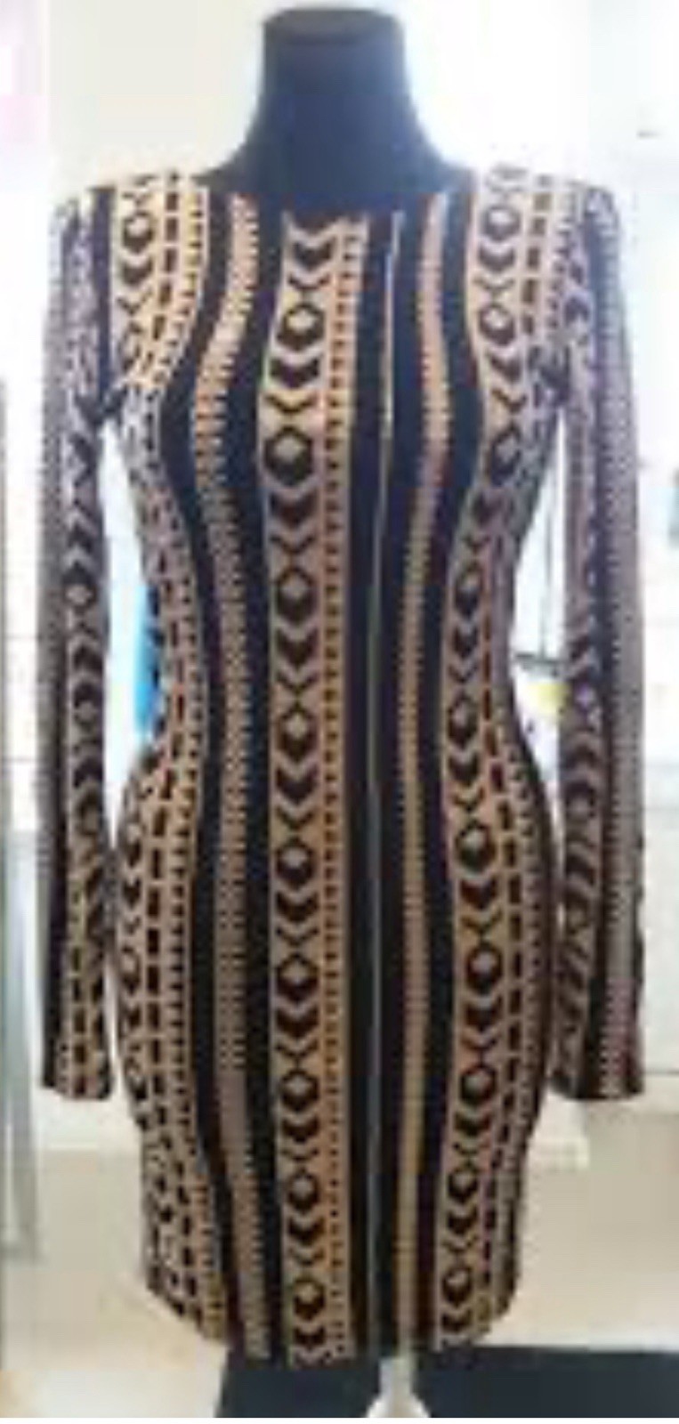 New Vila Clothes Gold Black Sequin Long Sleeve Pullover Party Dress Size Large