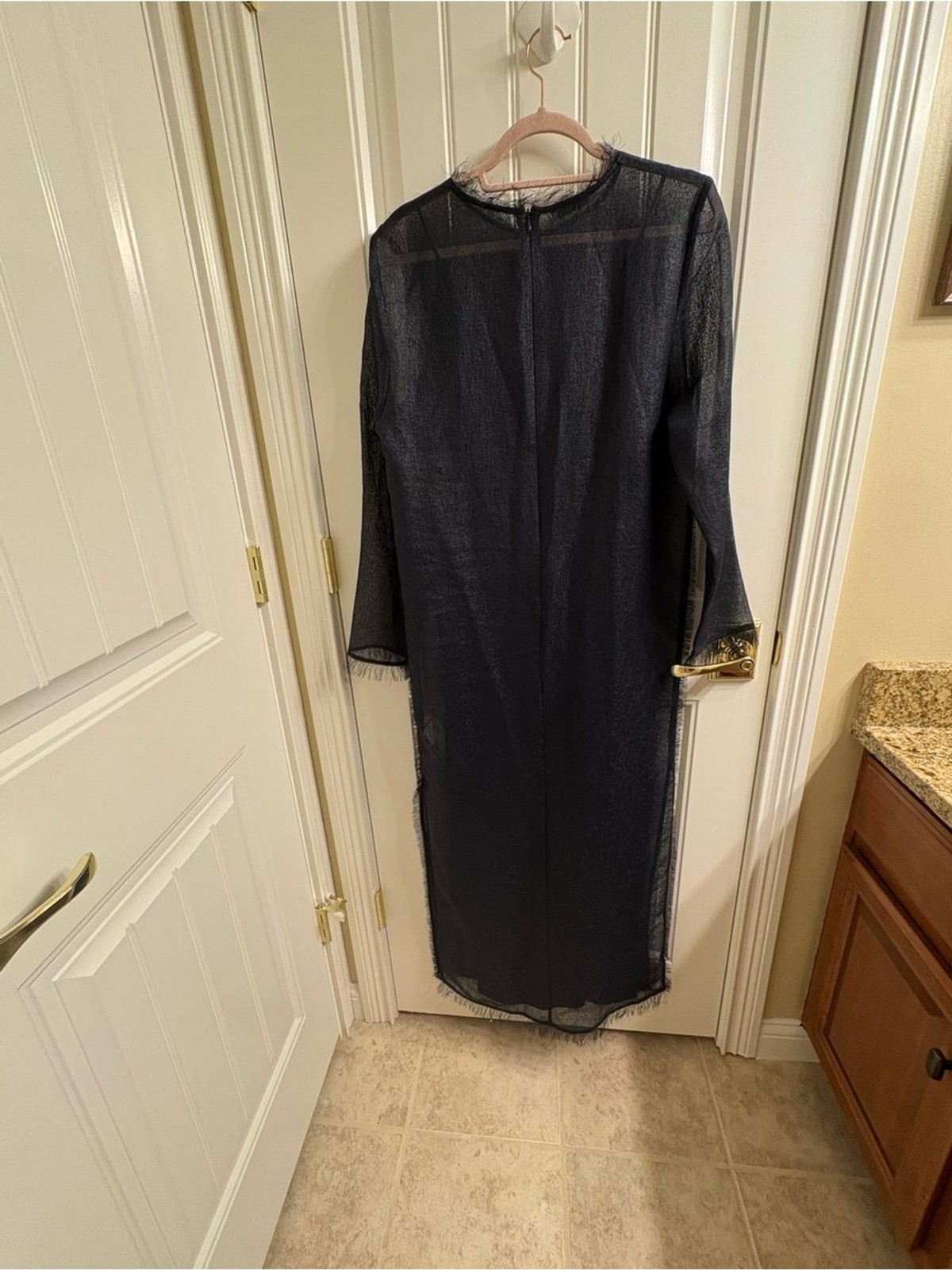 ROHE Deep Blue Ling Sleeve Semi Sheer/Slip Caftan Style Evening Dress 38 US 6