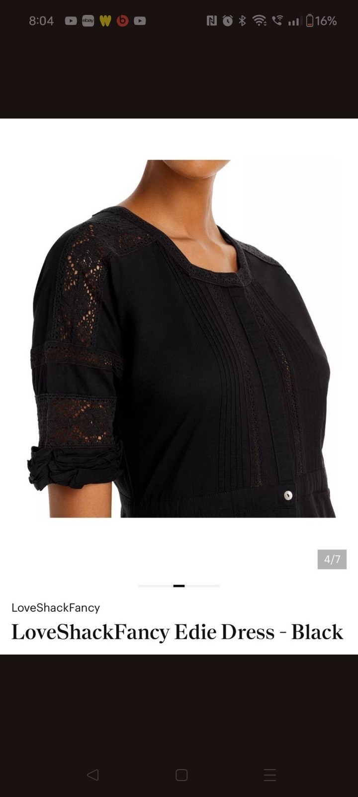 LoveShackFancy Edie Black Cotton Poplin Lace Button Front Midi Dress Tiered Sz M