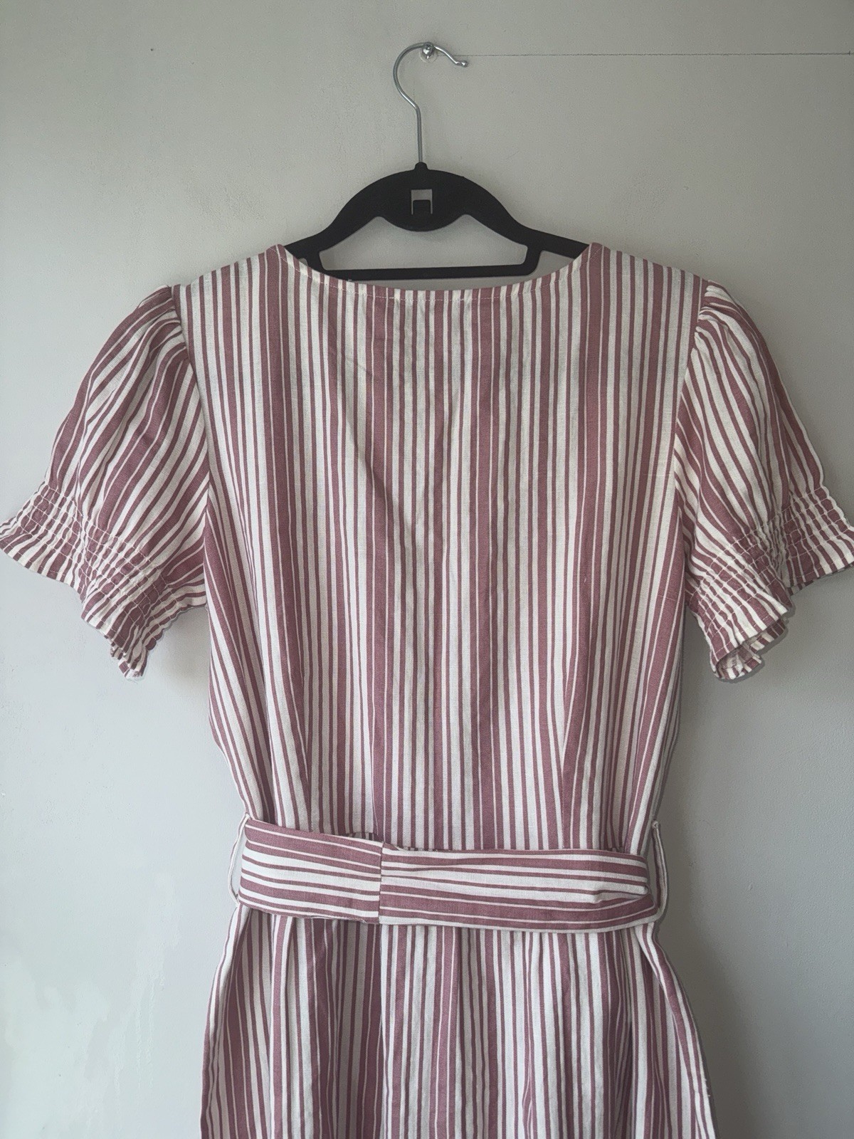 Studio Pink & White Striped Cotton Midi Dress Size UK 10 Button Front Tie Waist