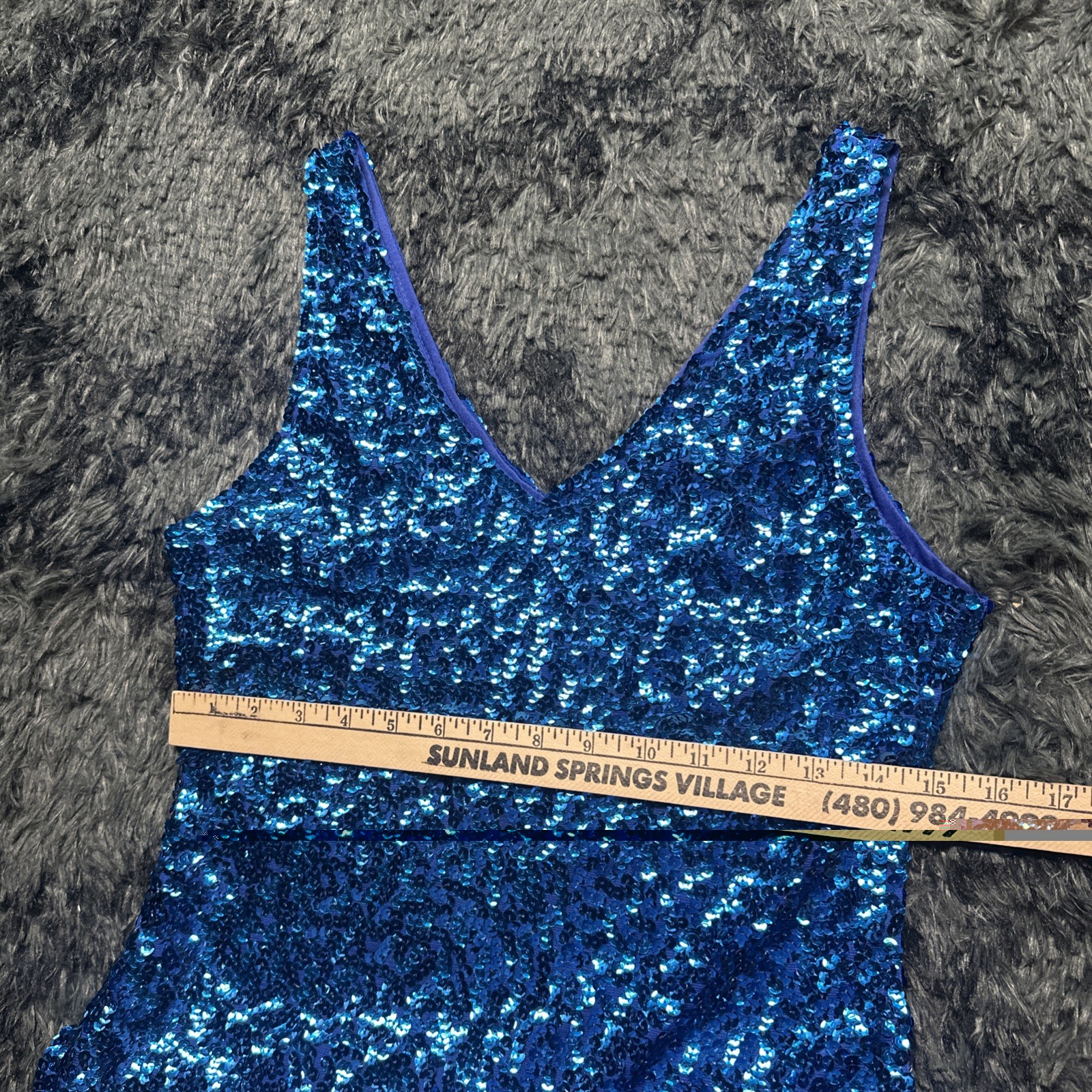 PrettyGuide Blue Sequin Shiny V-Neck Strappy Bodycon Mini Dress Size Large