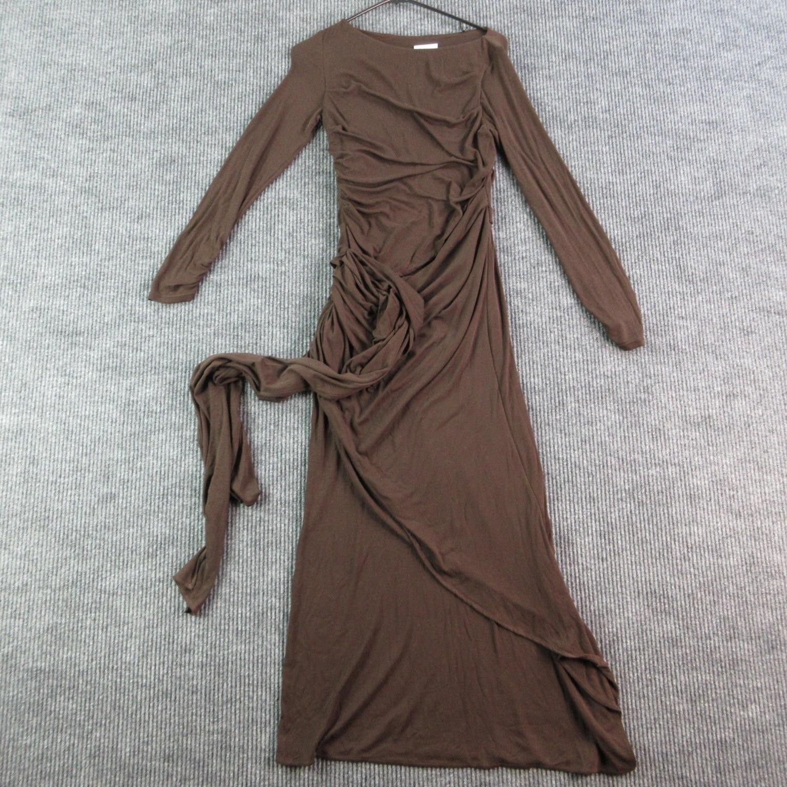 Fabrique Dress Womens M Brown Bodycon Long Ruched Boat Neck Long Sleeve NWT