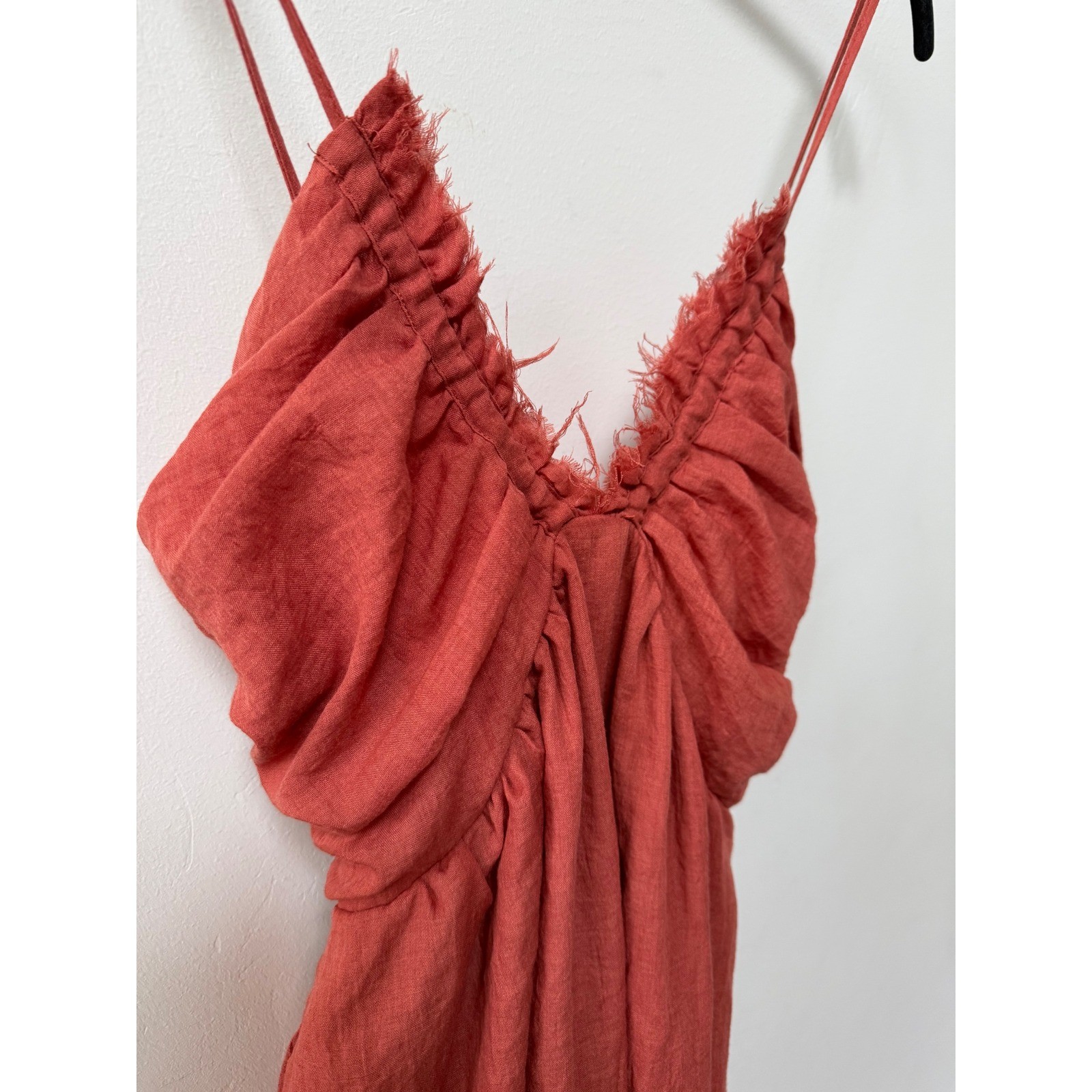 Promesa Floating on Air Layered Gauze Halter Maxi Dress Womens Sz L Rust Beachy