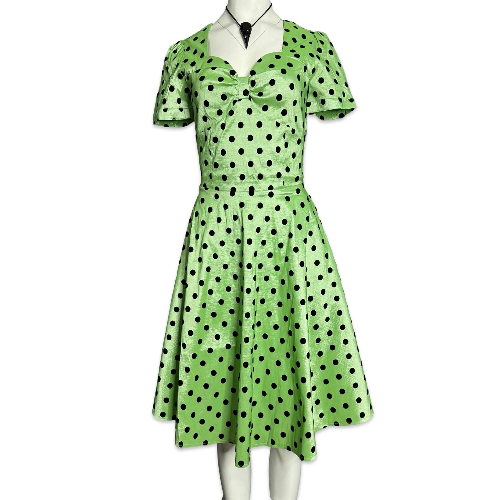 Voodoo Vixen Rockabilly Swing Retro Pin Up Polka Dot Green Flair Dress DRA2498