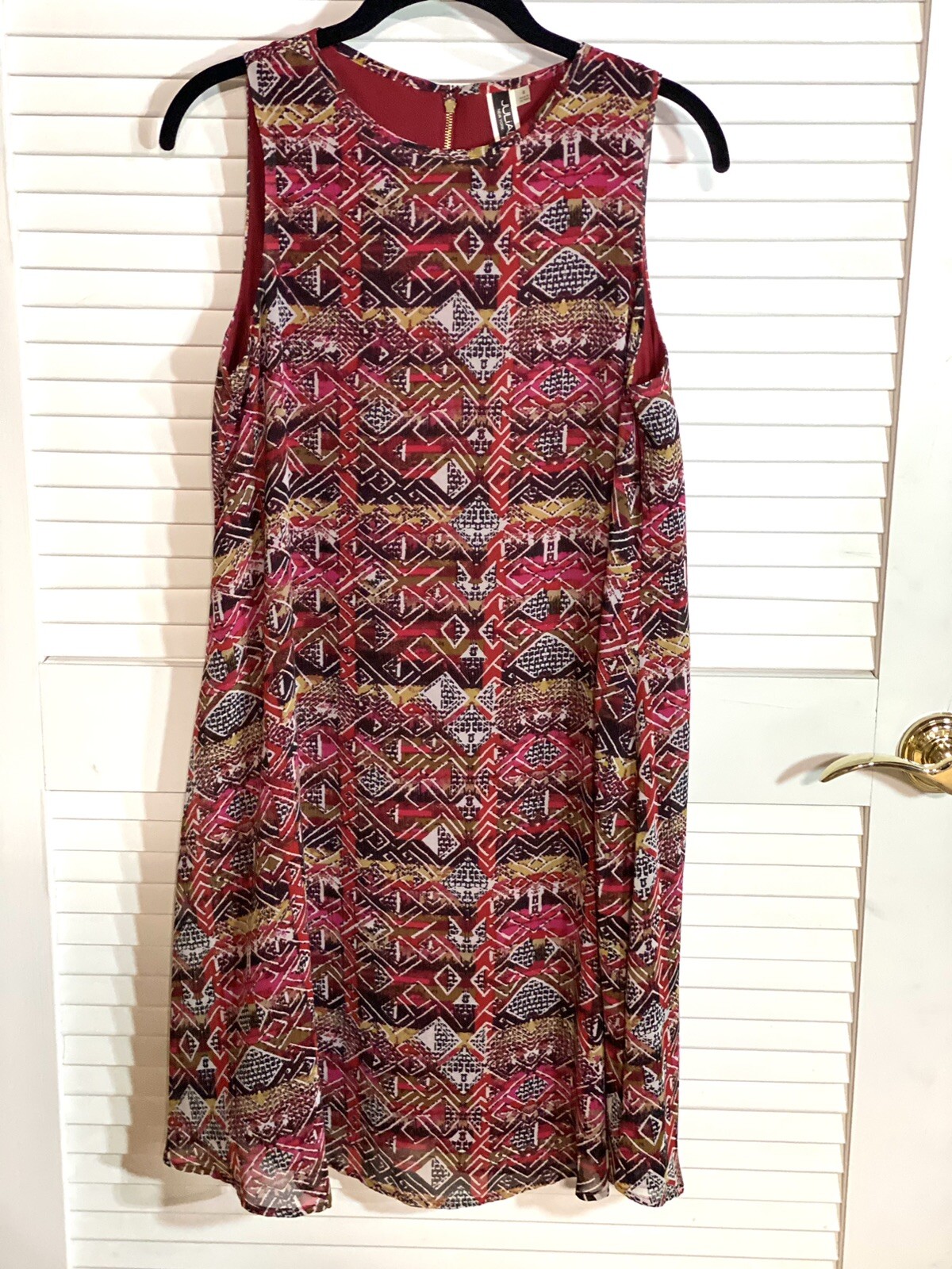 Julian Taylor Dress Sleeveless Red Brown Cream Aztec Size 8 Women NWT Back Zip