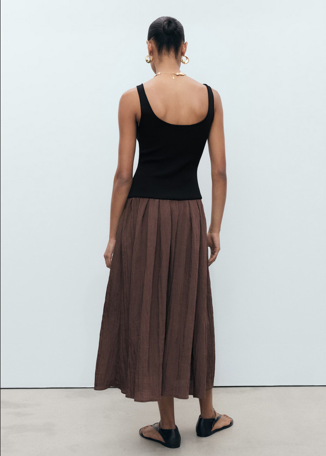 NWT MANGO MNG BLACK CHOCOLATE MIXED-MEDIA A-LINE DRESS SZ S US 4