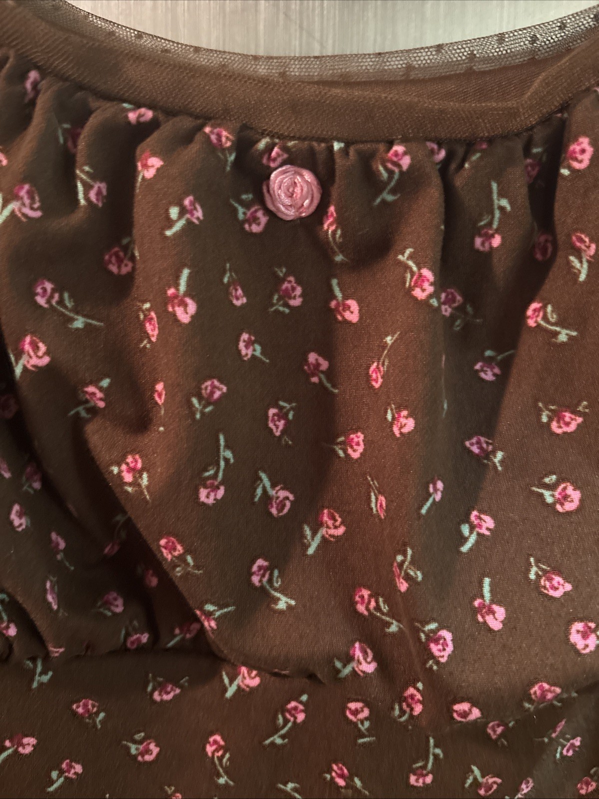 No Boundaries Dress Off Shoulder Sz 12-14 Brown Pink Floral Nice! See Pics!