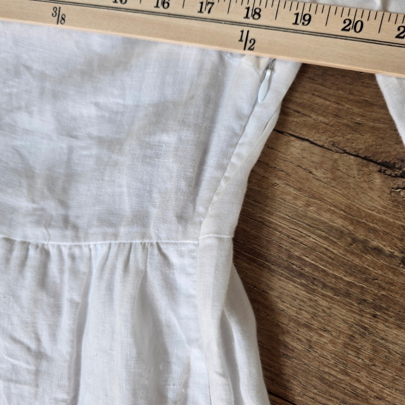 Boden White 100% Linen Tiered Mini Dress Long Bell Sleeve Split Neck Size US 8R