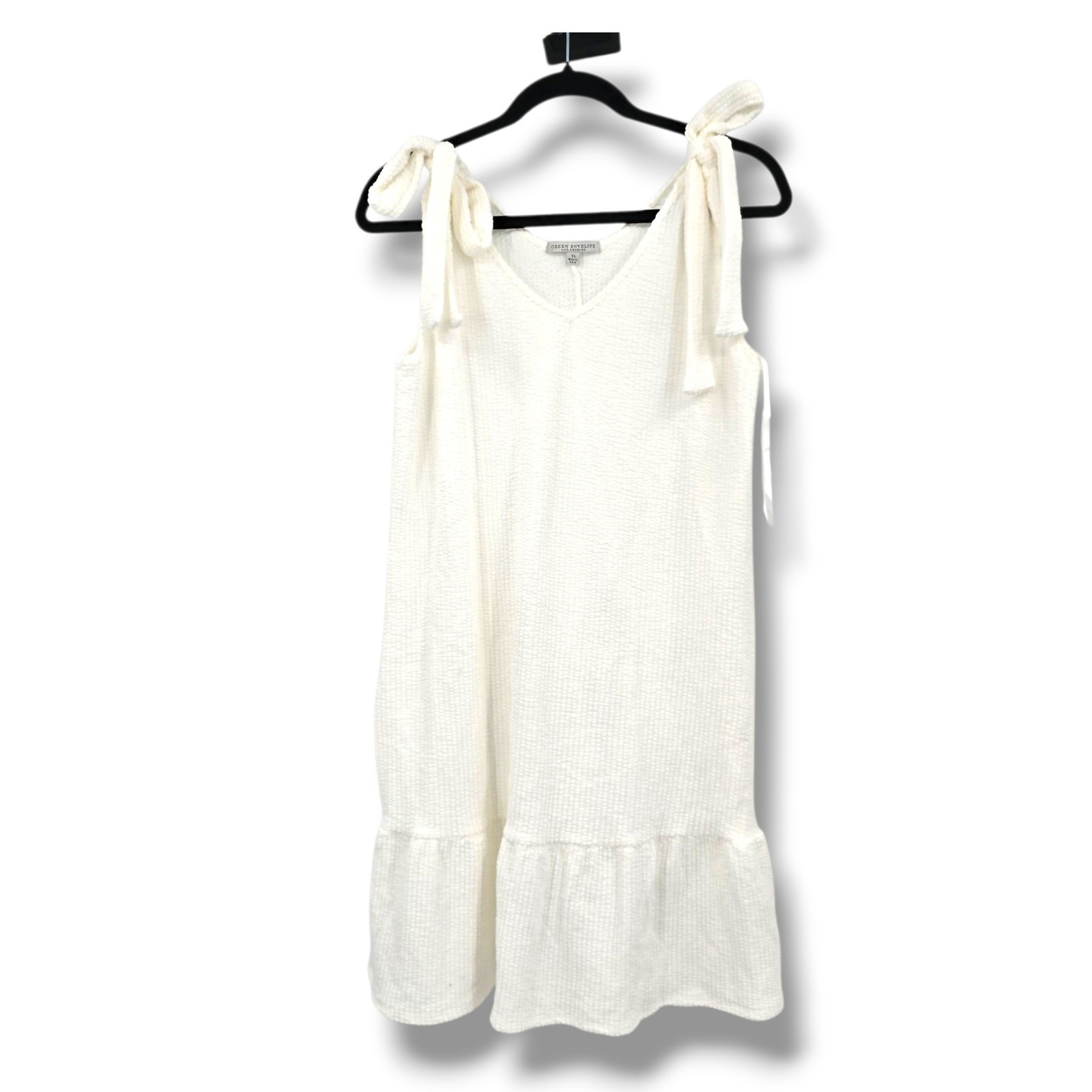 Green Envelope Los Angeles White Sleeveless Tie Strap Ruffle Hem Dress XL