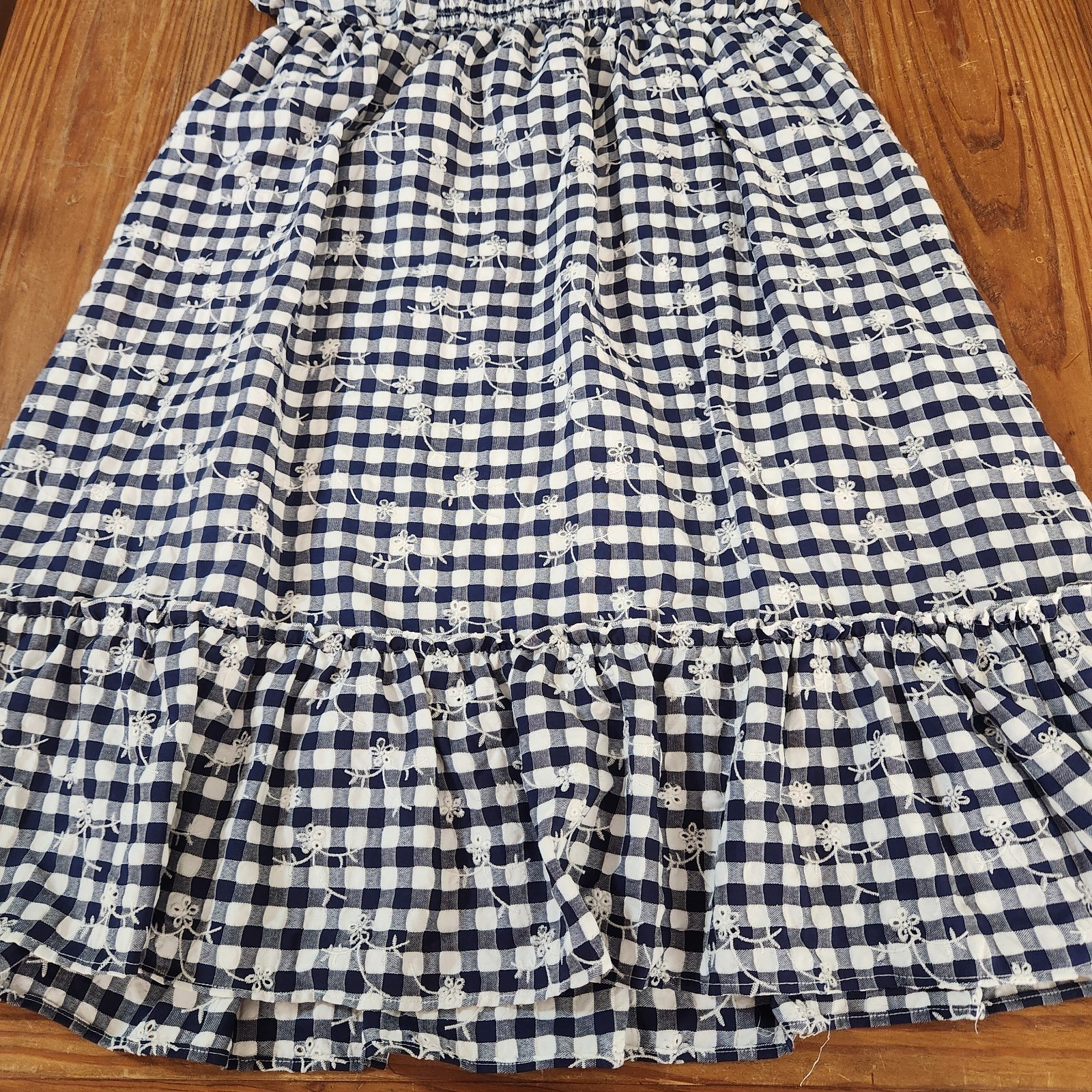 Blueberi Boulevard Blue White Gingham Plaid Midi Dress XXL Tired Smocked Ruffle
