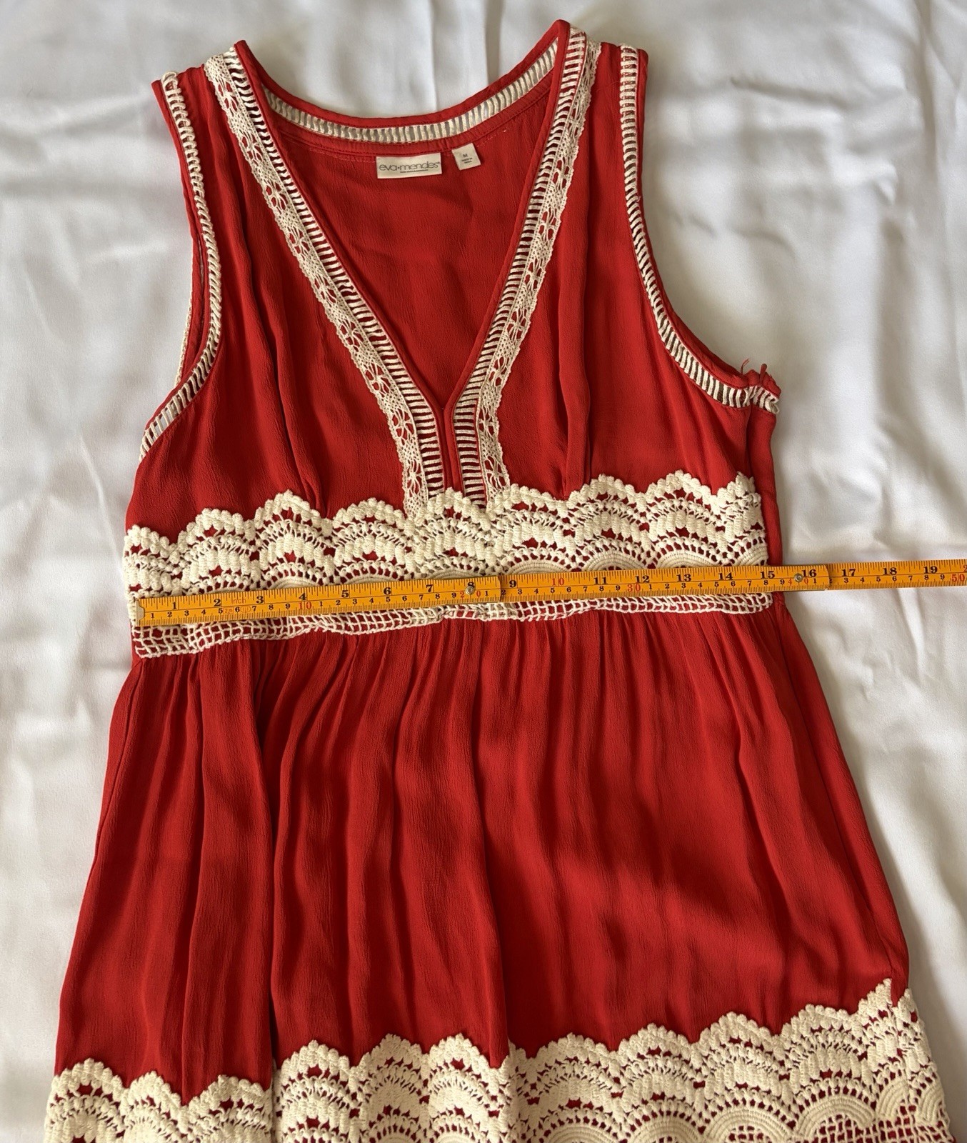 Eva Mendes for NY&CO Red maxi sundress Size m With Crochet Accents