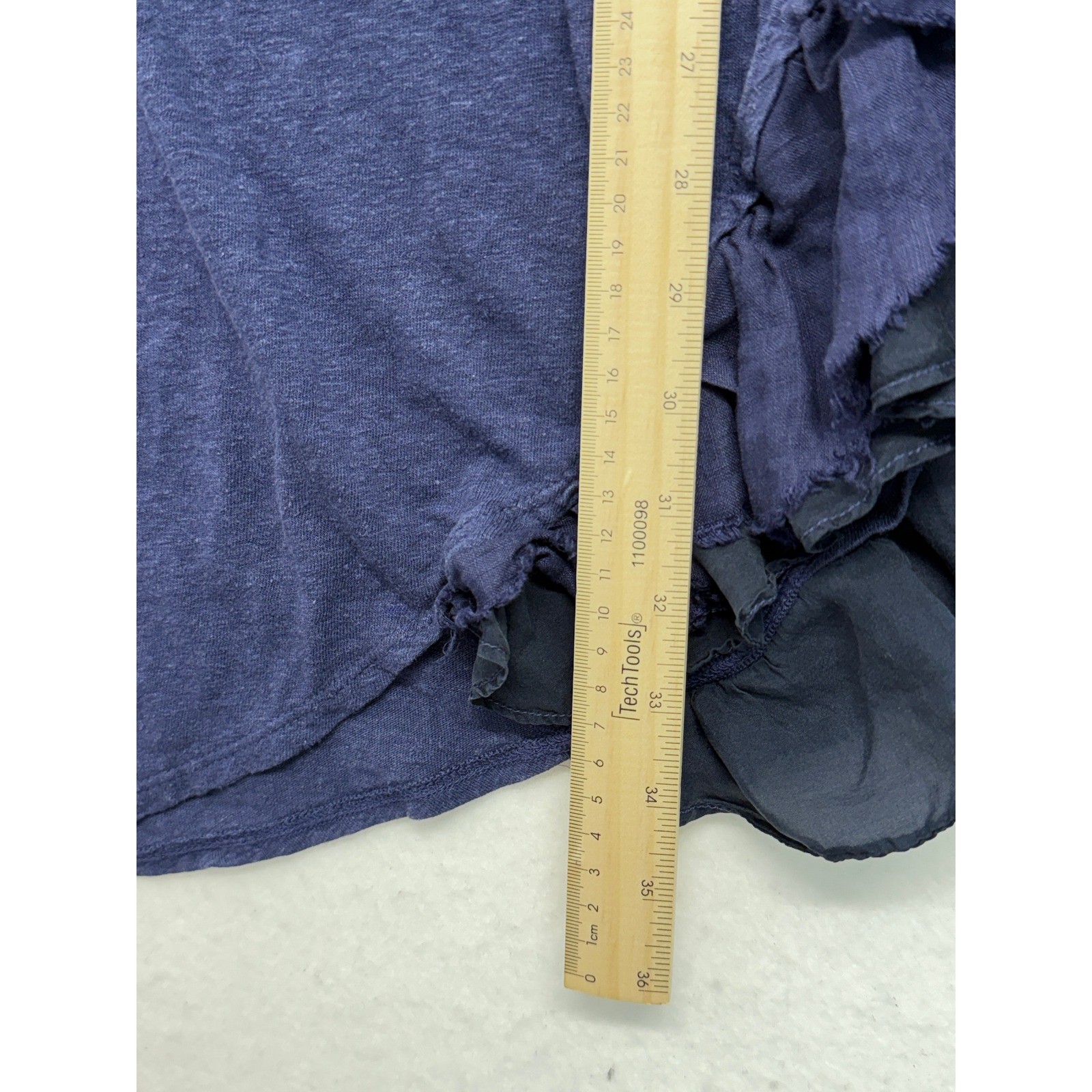 Clu Navy Blue Hemp Organic Cotton Linen Silk Ruffle Hem Tunic Dress Small S