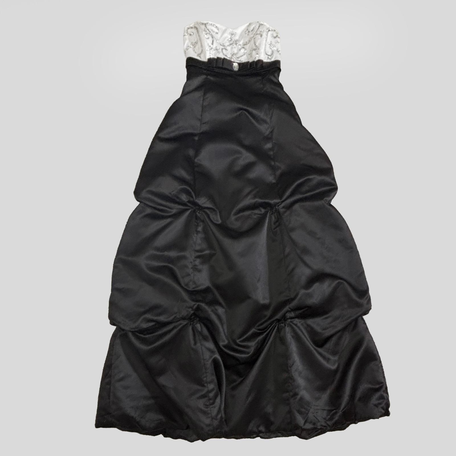 VTG Y2K Morgan & Co. Black White Sequin Beaded Pick-Up Corset Gown Dress 13/14