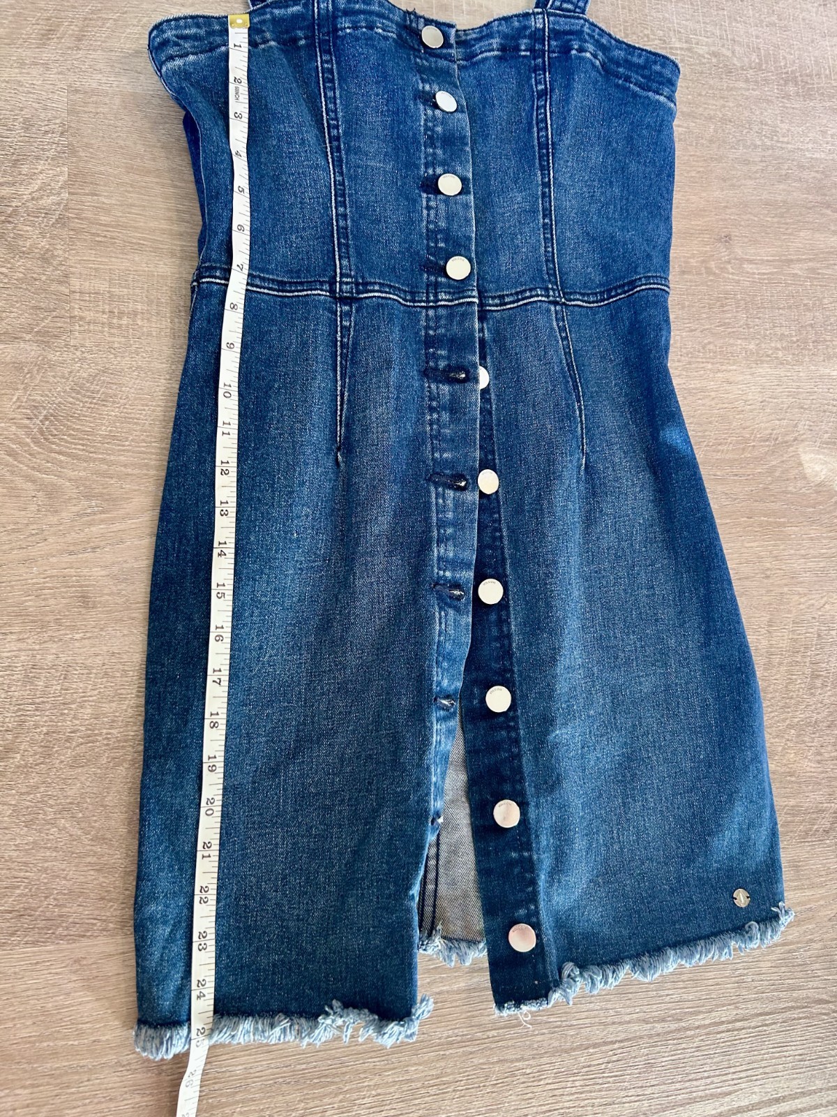 Volcom Denim Mini Dress Blue Button Front Raw Hem Sleeveless Medium Wash Size S