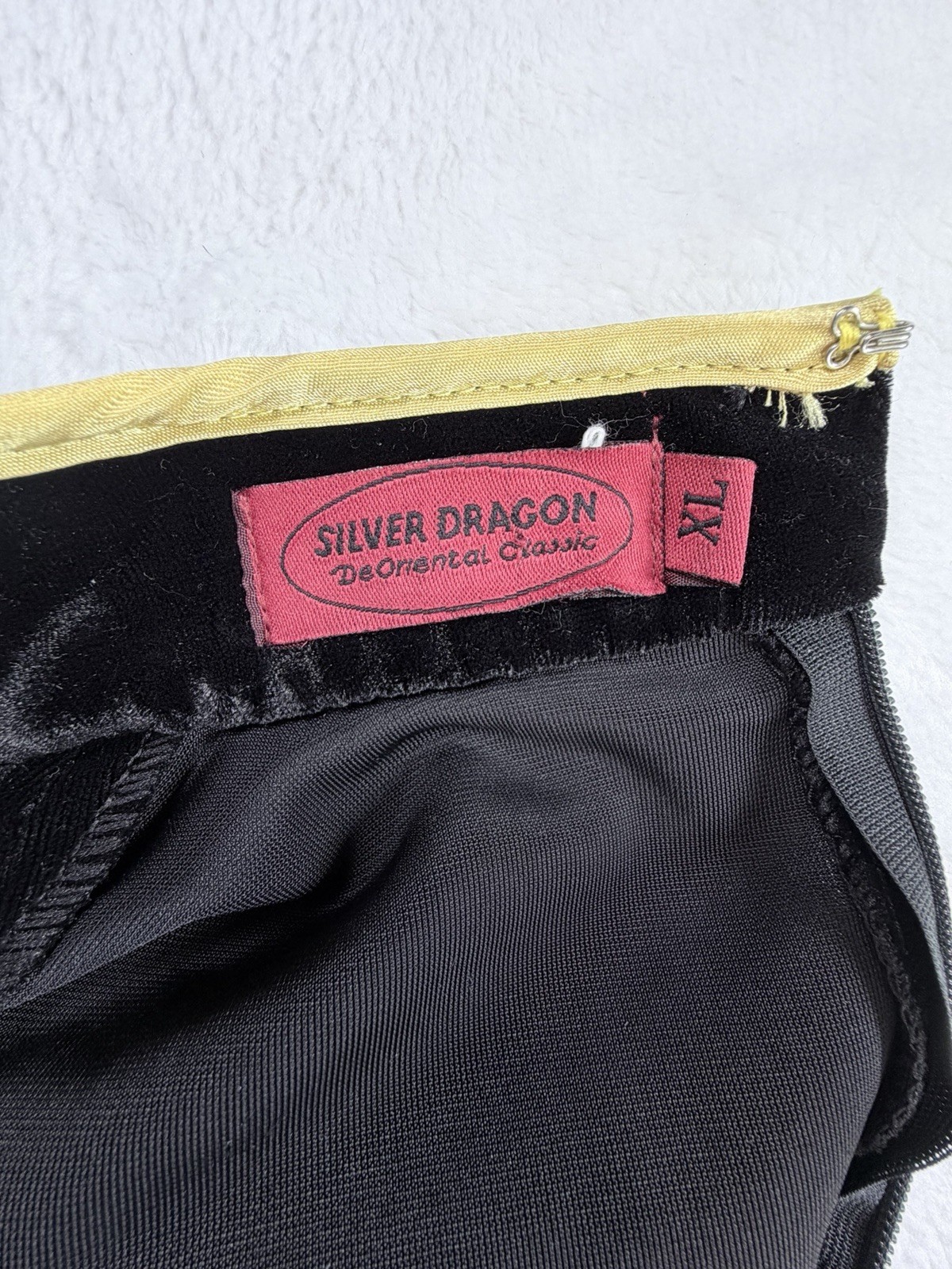 VTG Silver Dragon De Oriental Classic Black Velvet Qipao Maxi Dress Beaded XL