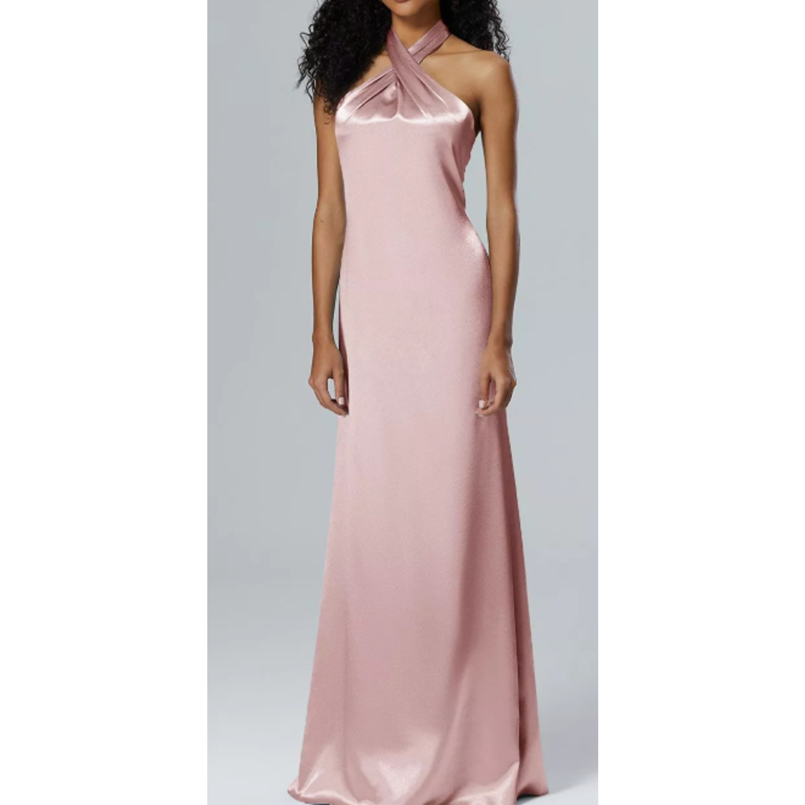 AW BRIDAL 6 S pearl pink crystal satin halter Serena formal maxi dress NEW b24