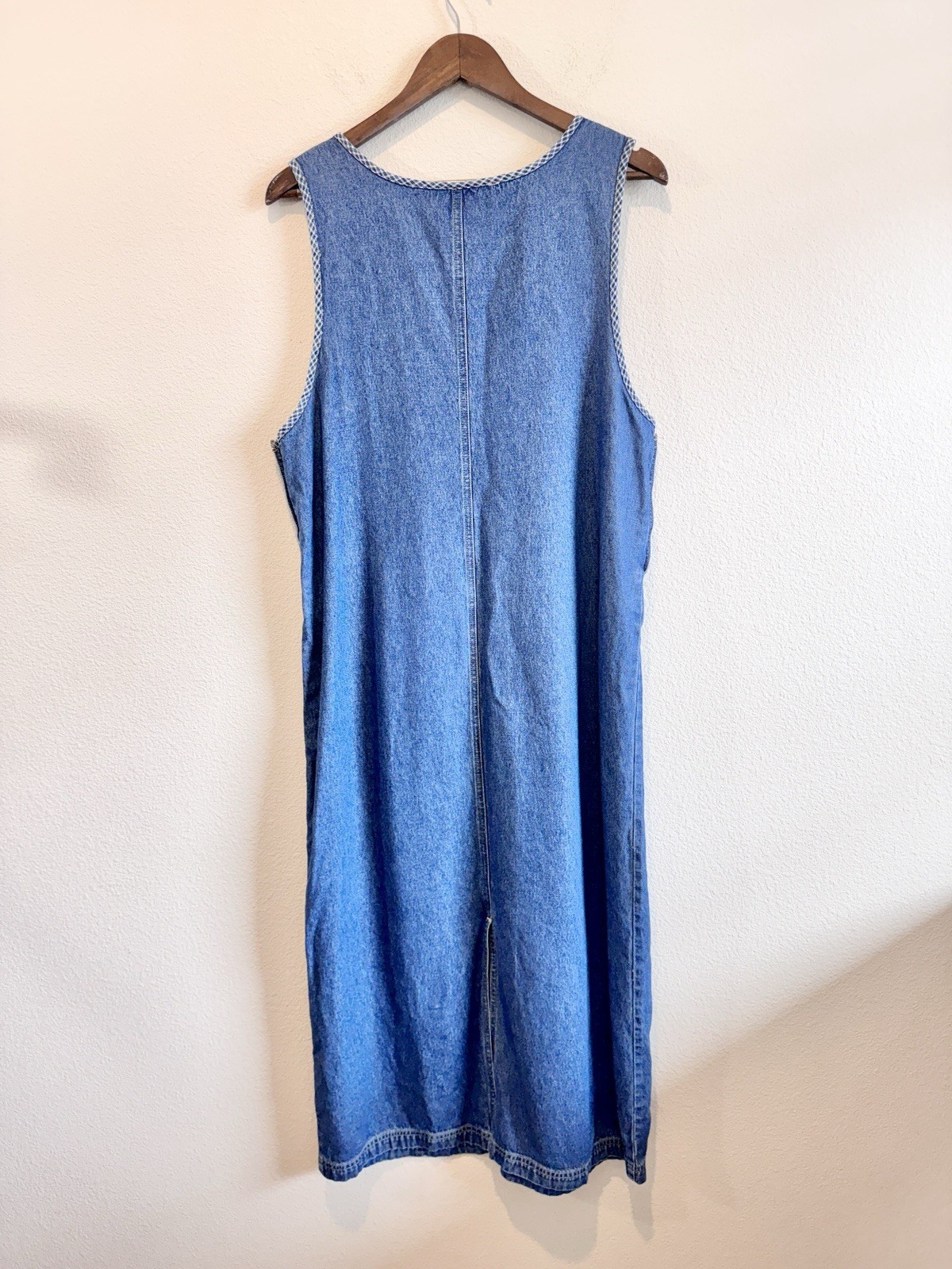 True Blue Denim Jumper Dress Cottagecore Prairie Farmhouse Midi Pinafore L F95