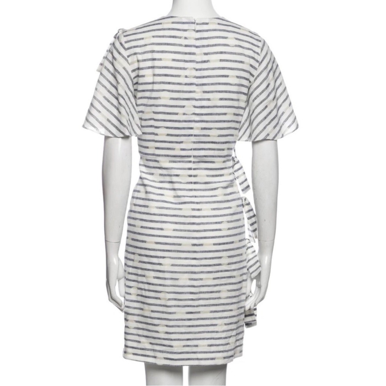 WHIT striped linen shift dress features flutter sleeves and a side tie accents