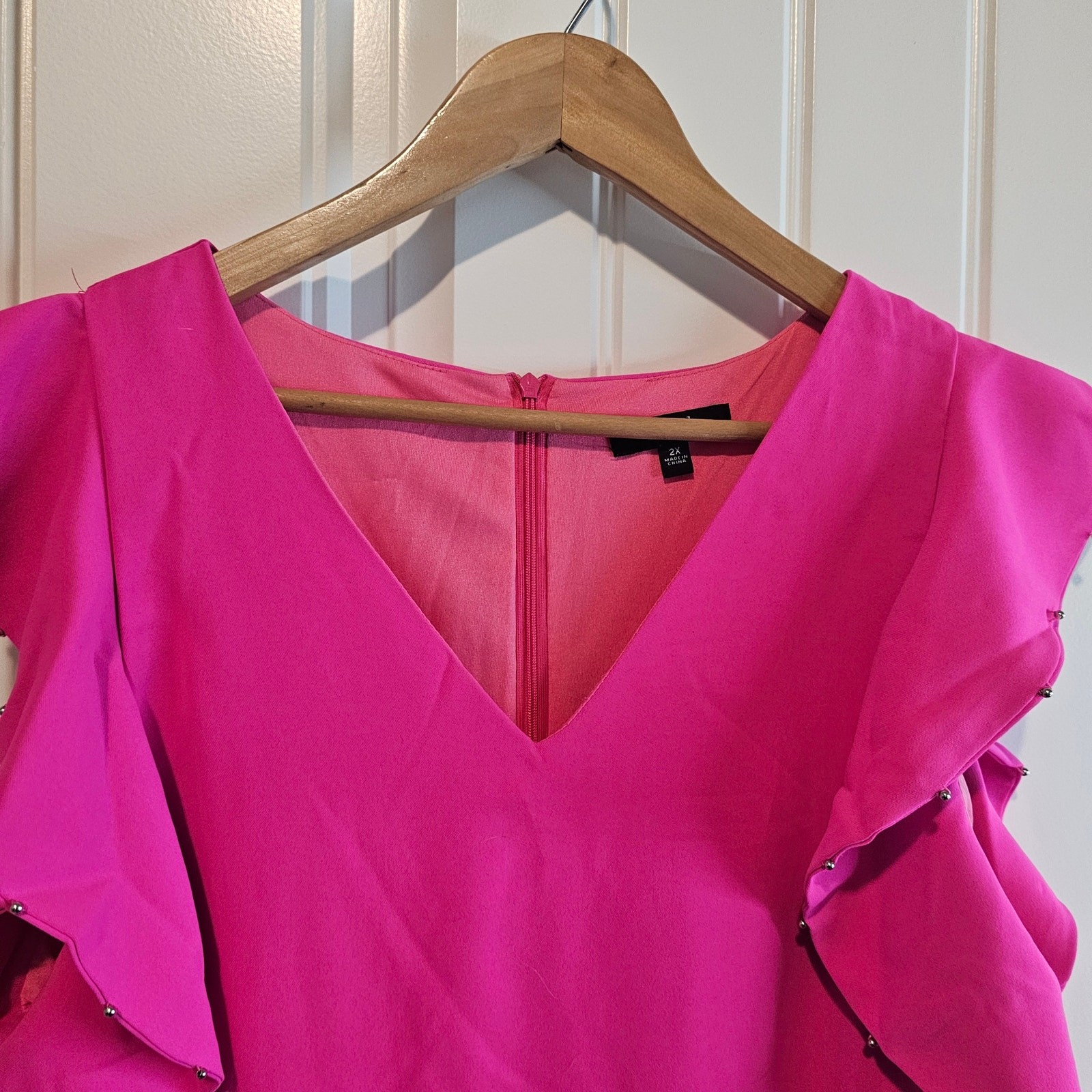 Very J Dress Womens 2X Bright Pink Ruffle Sleeve Coquette Glam Evening Business