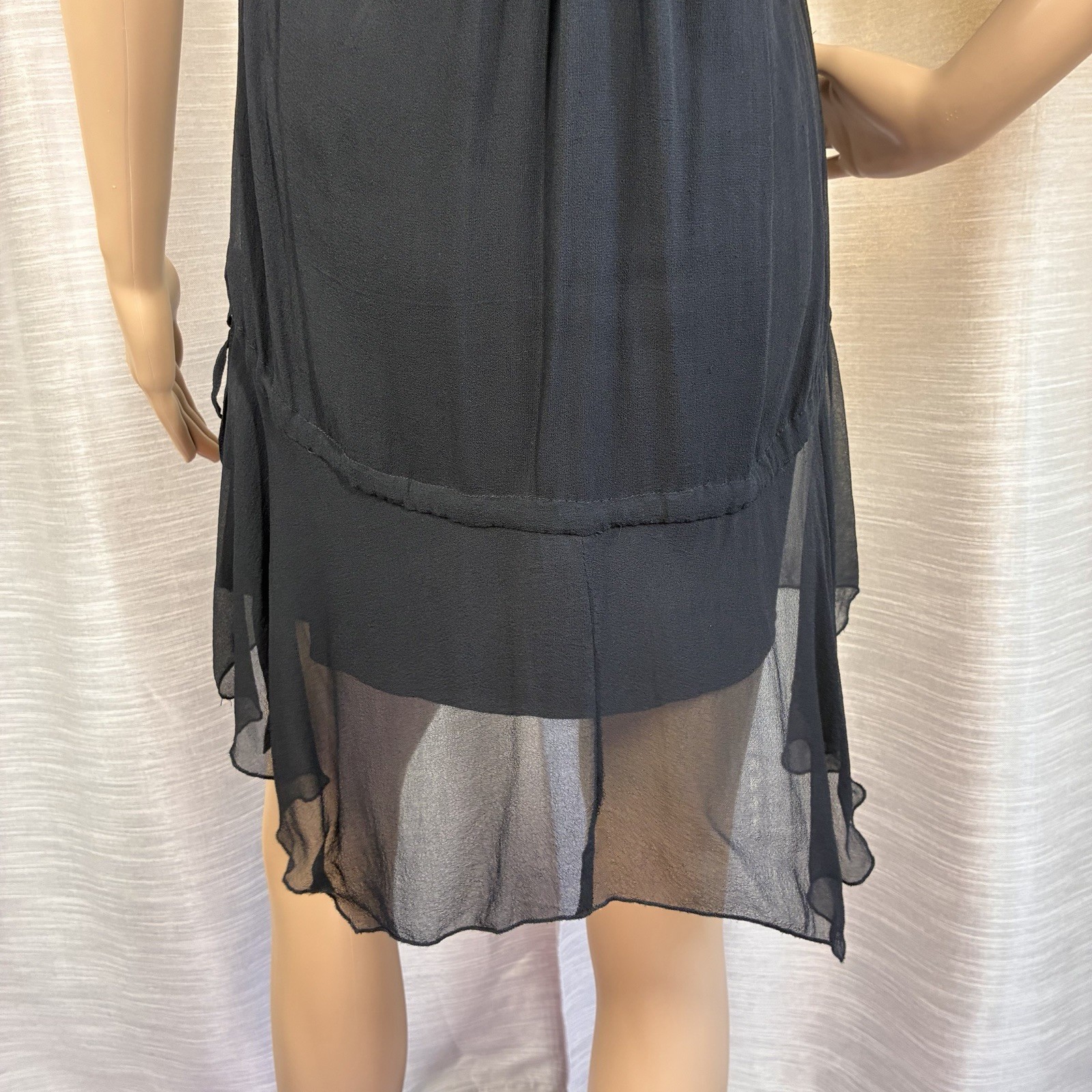 Hannah Jo Silk Mini Dress Size M Black Studded Sequin Embellished Keyhole Grunge