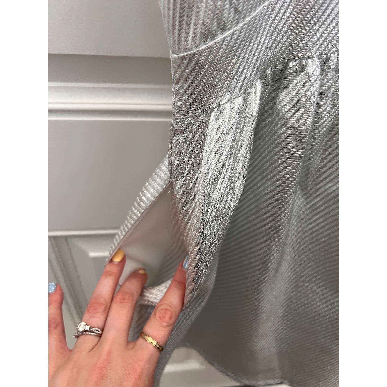 Lulus Silver Metallic Textured Mini Dress Surplice V-Neck Cocktail Party Large