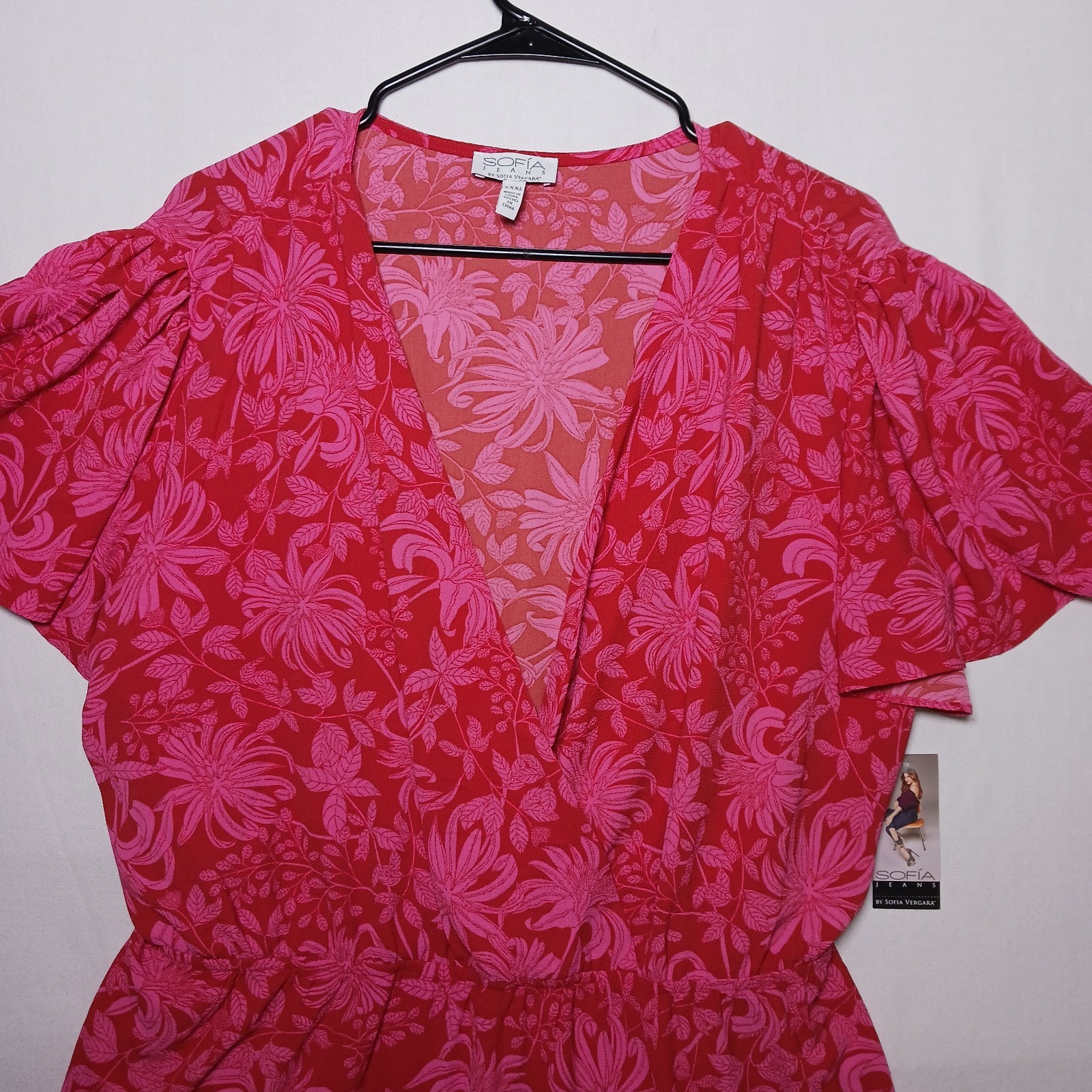 Sofia Vergara Amanda Midi Asymmetrical Wrap Dress XXXL Pink Red Floral NWT
