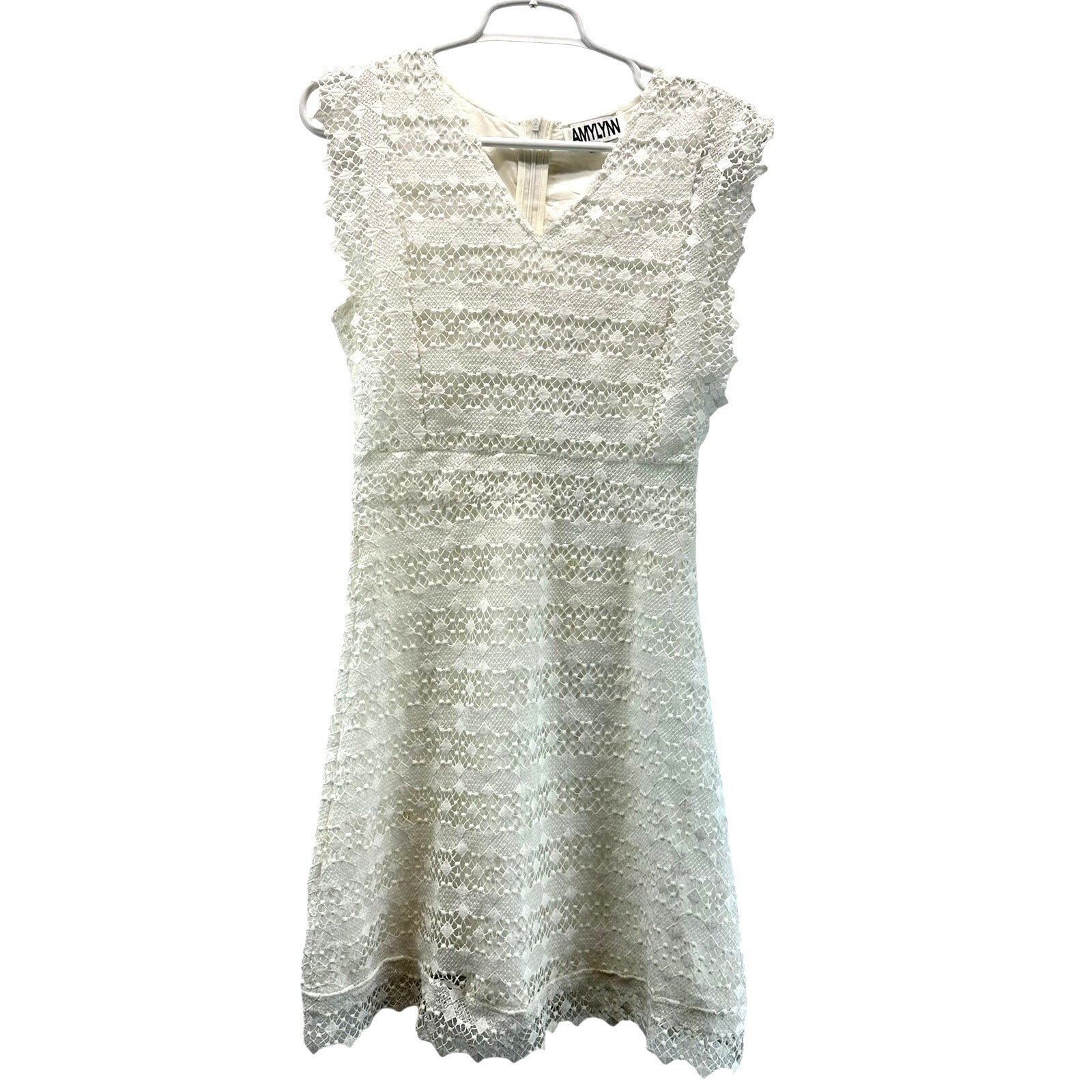 AmyLynn Flutter Sleeve White Lace Dress A-Line Small
