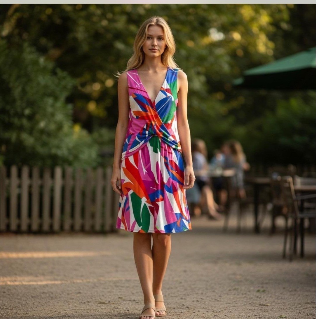 Soma WKND Sleeveless Tropical Leaf Twist Front V-Neck Medium Support Dress XL